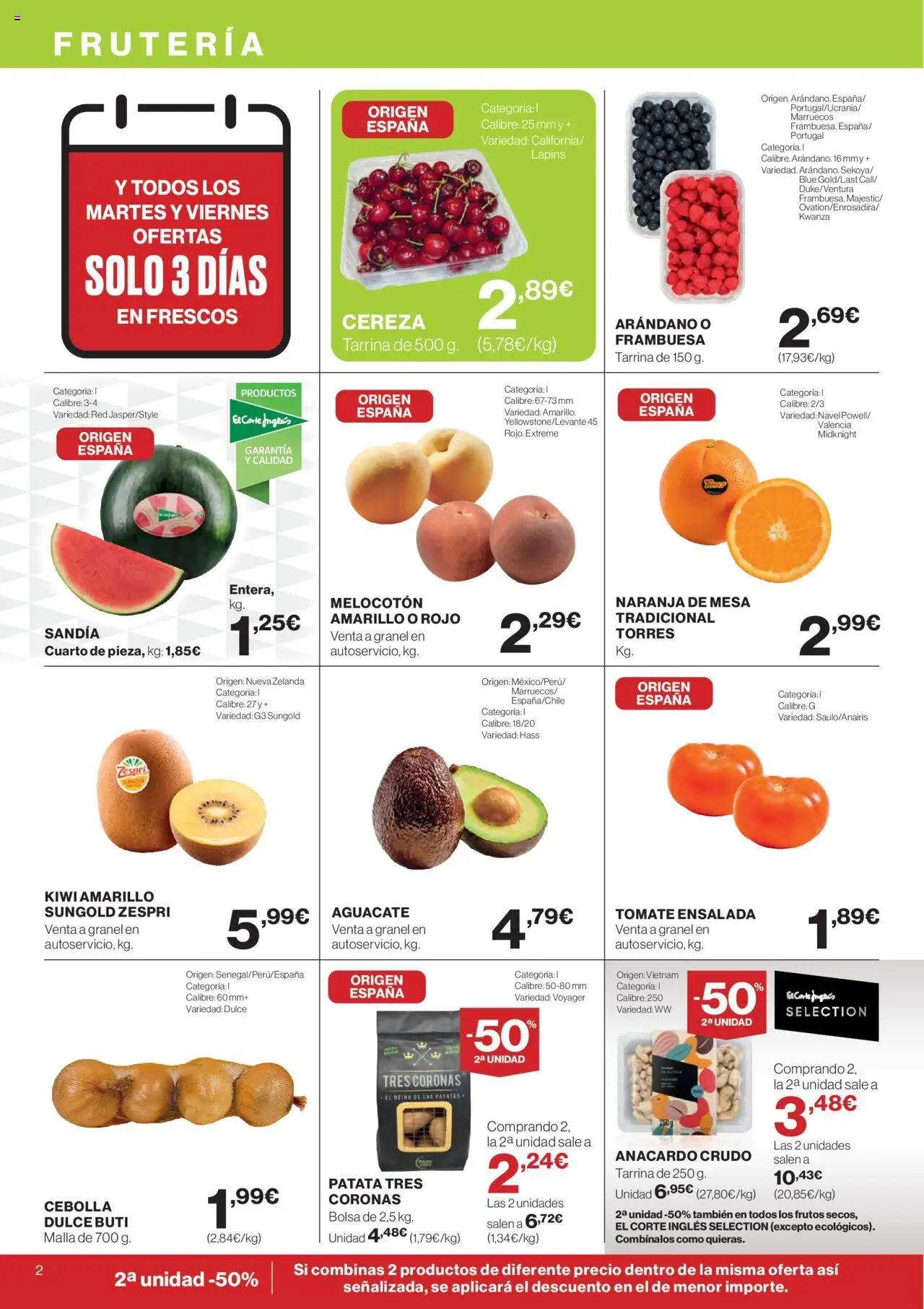 Hipercor catálogo │ válido desde el 19.06.2025 | Página: 2 | Productos: Kiwi, Bolsa, Melocotón amarillo, Mesa