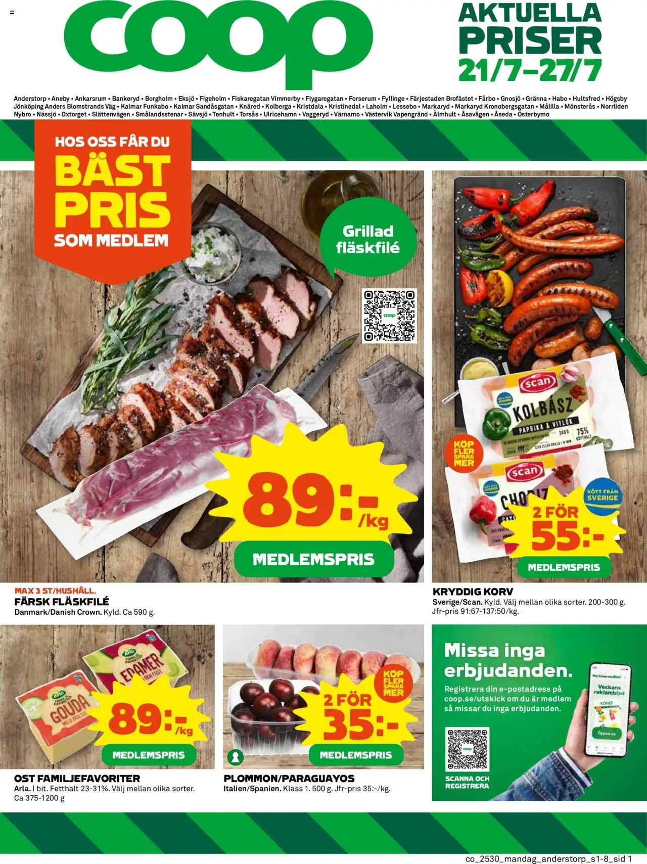 Coop reklamblad aktuell från 21.07.2025 | Sida: 1 | Produkter: Ost, Vitlök