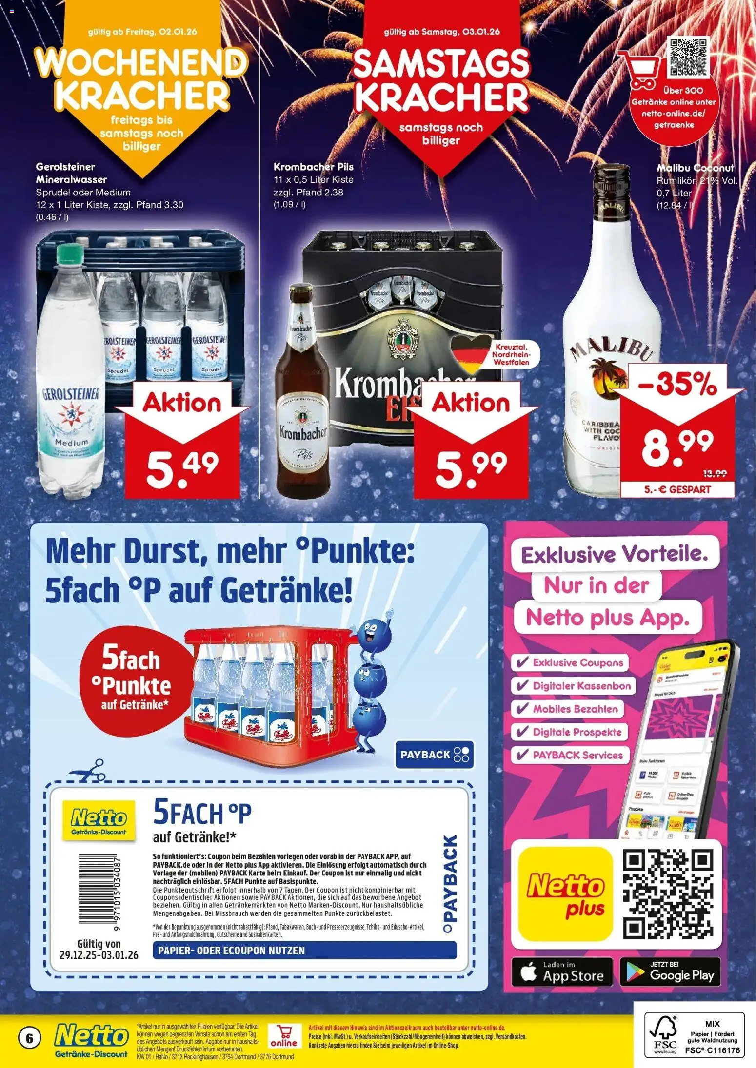 Netto Marken-Discount prospekt Dortmund	 – gültig ab 28.12.2025 | Seite: 6 | Produkte: Pils, Mineralwasser, Krombacher, Gerolsteiner