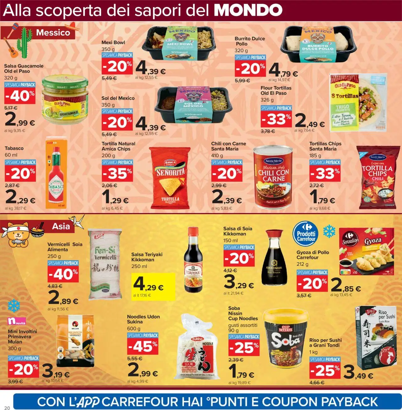 Volantino Carrefour del 23.10.2025 | Pagina: 20 | Prodotti: Riso, Salsa, Tortillas, Sushi