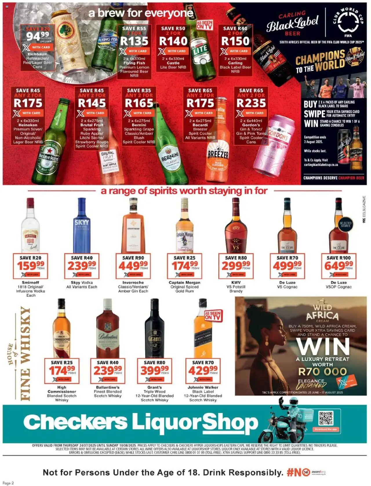 Checkers Eastern Cape - LiquorShop July Month-End Promotion │ valid from 24.07.2025 | Page: 2 | Products: Beer, Blush, Cream, Vodka