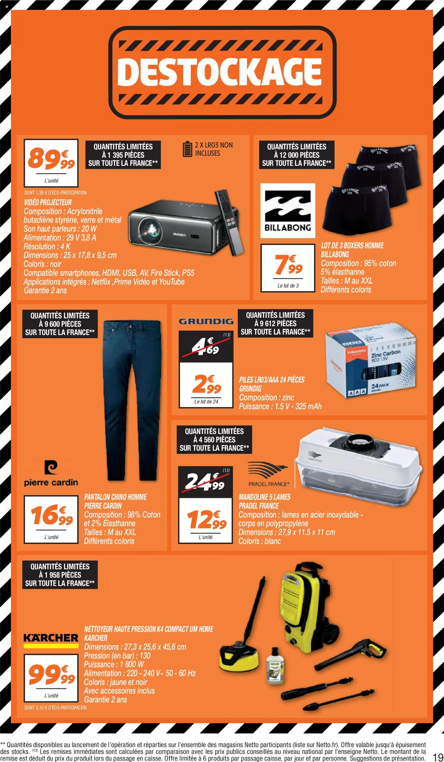 {H1} | Page: 19 | Produits: Coton, Pantalon, Projecteur, Piles