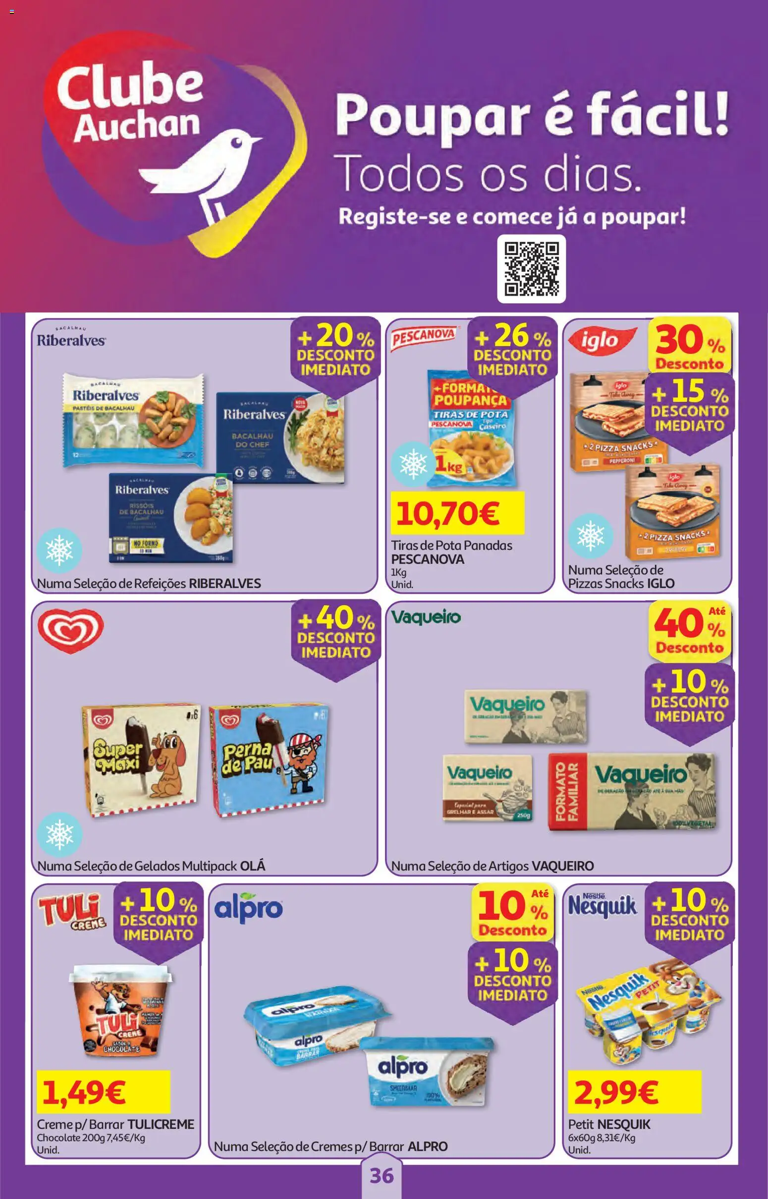Auchan folheto │ válido de 12.03.2026 | Página: 36 | Produtos: Bacalhau, Chocolate, Pizza, Creme