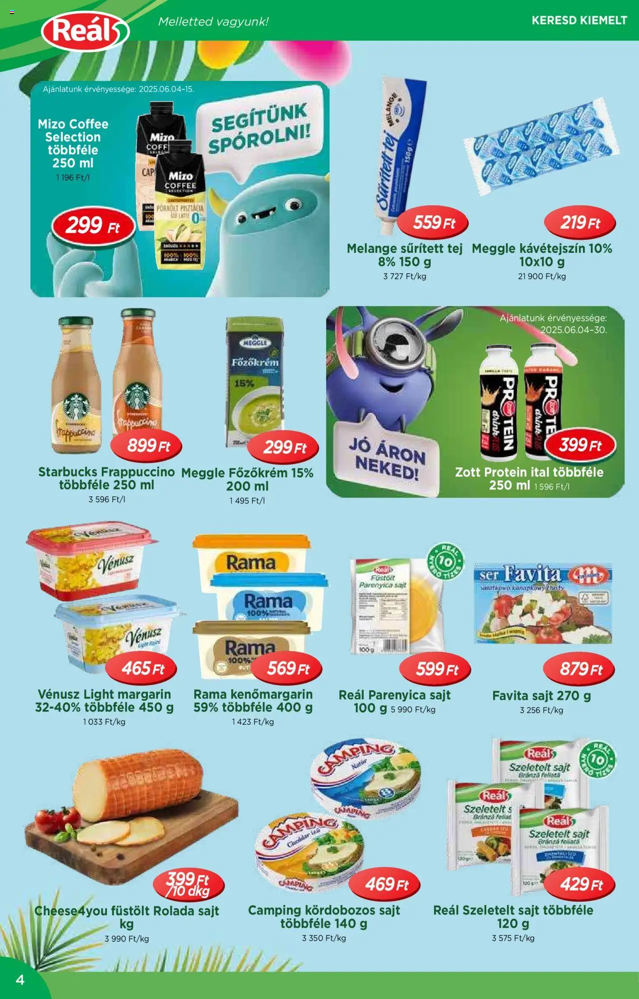 Reál akciós ujság - amely érvényes a következő dátumtól: 04.06.2025 | Oldal: 4 | Termékek: Parenyica, Tej, Cheddar, Szeletelt sajt