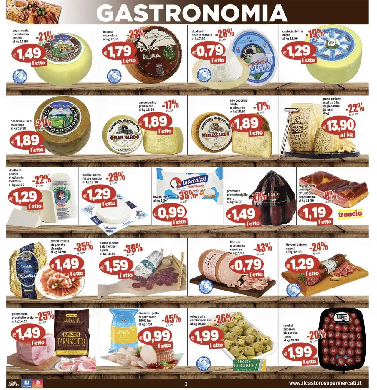 Volantino Il Castoro del 06.08.2025 | Pagina: 3 | Prodotti: Provolone, Carciofi, Mortadella, Vassoio