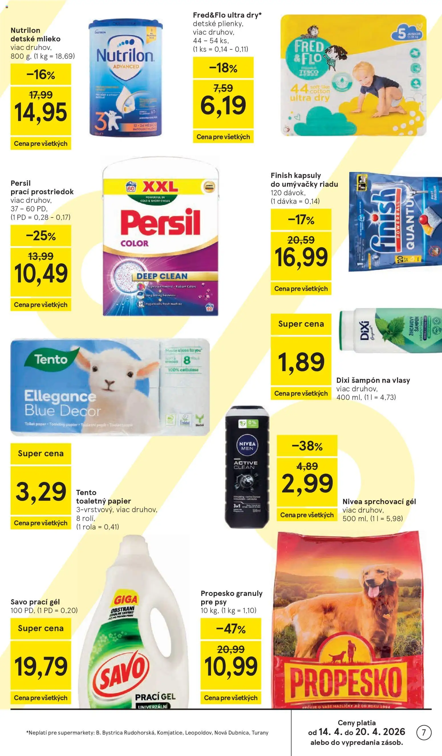Nové Tesco akcie – leták je platný od 15.04.2026 | Strana: 7 | Produkty: Nivea, Savo, Nutrilon, Šampón