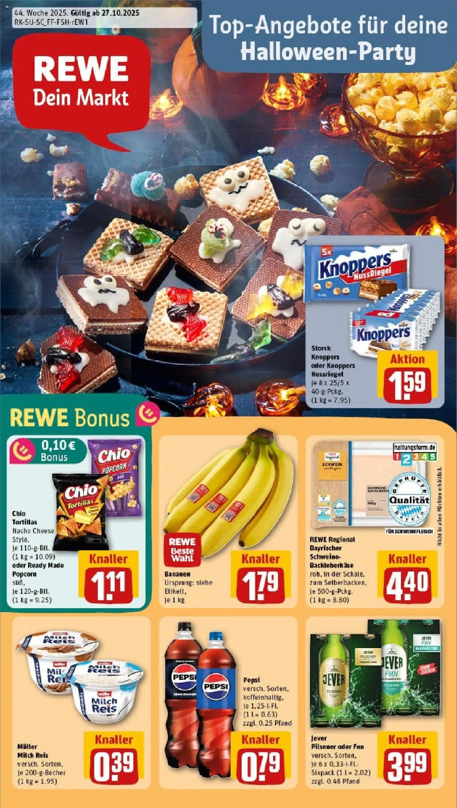 Rewe prospekt München / Altstadt-Lehel	 – gültig ab 26.10.2025 | Seite: 1 | Produkte: Bananen, Pepsi, Chio tortillas, Schweinefleisch