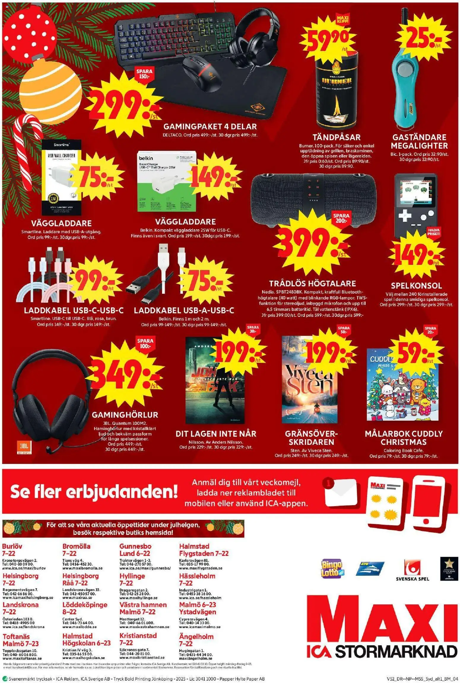 ICA Maxi reklamblad aktuell från 22.12.2025 | Sida: 14 | Produkter: Papper, Laddare, Spelkonsol, Högtalare
