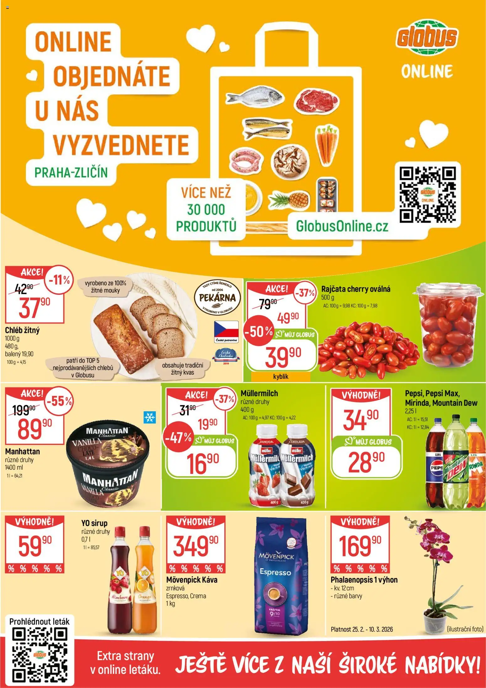 Globus leták - Praha Zličín od 25.02.2026 | Strana: 2 | Produkty: Manhattan, Crema, Barvy, Müllermilch