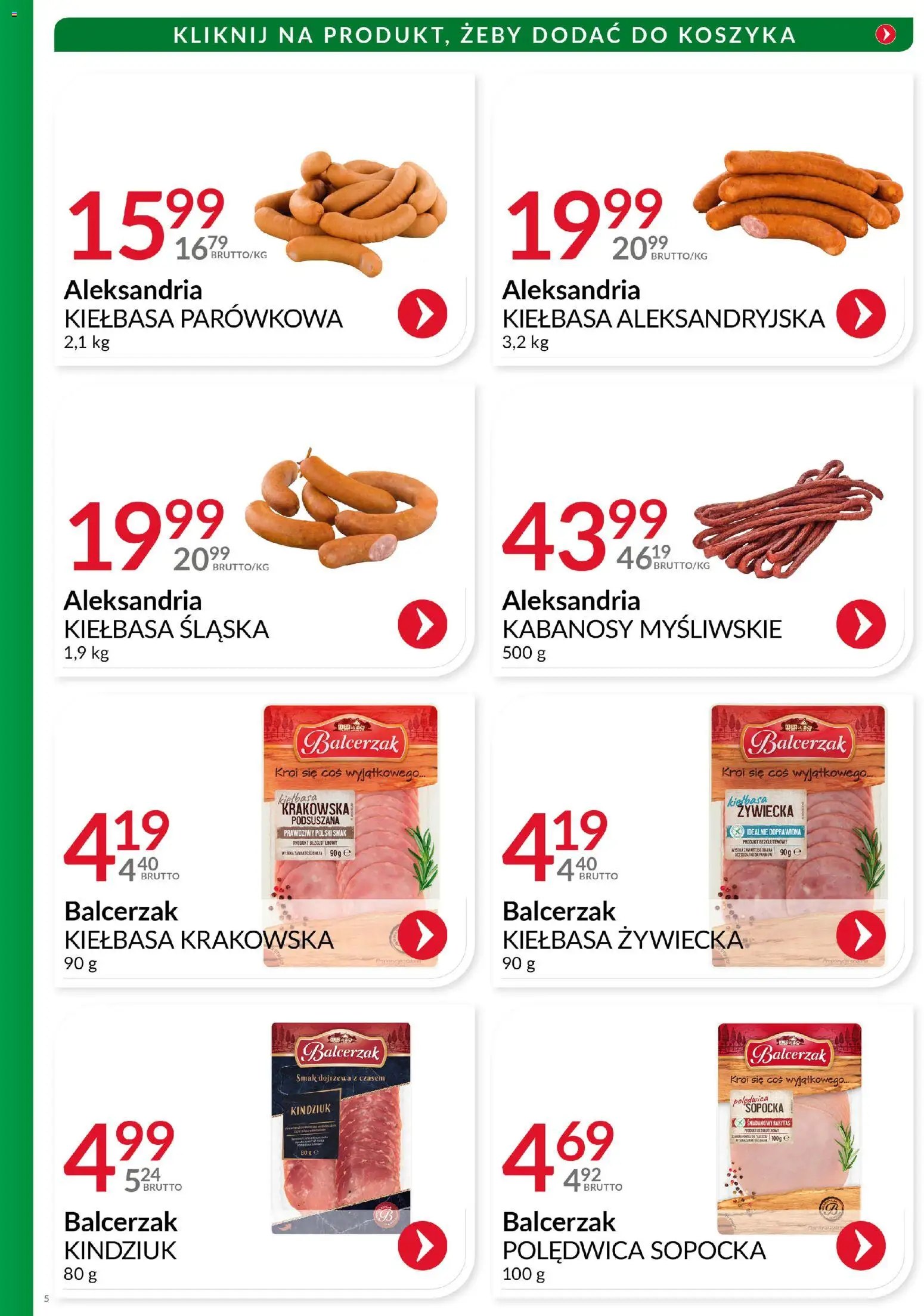 Eurocash Gazetka - Katalog Wędlin od 01.12.2025 | Strona: 5 | Produkty: Kiełbasa, Kabanosy, Kiełbasa krakowska, Kiełbasa śląska