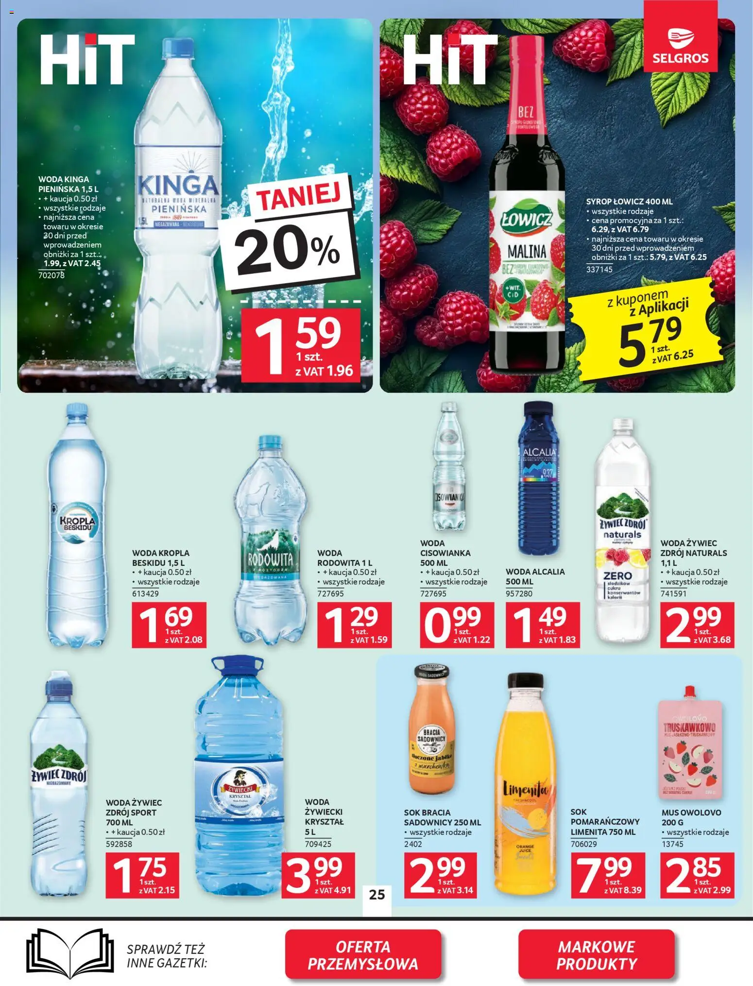 Selgros cash&carry gazetka od 09.04.2026 | Strona: 25 | Produkty: Woda żywiec, Malina, Sok, Woda