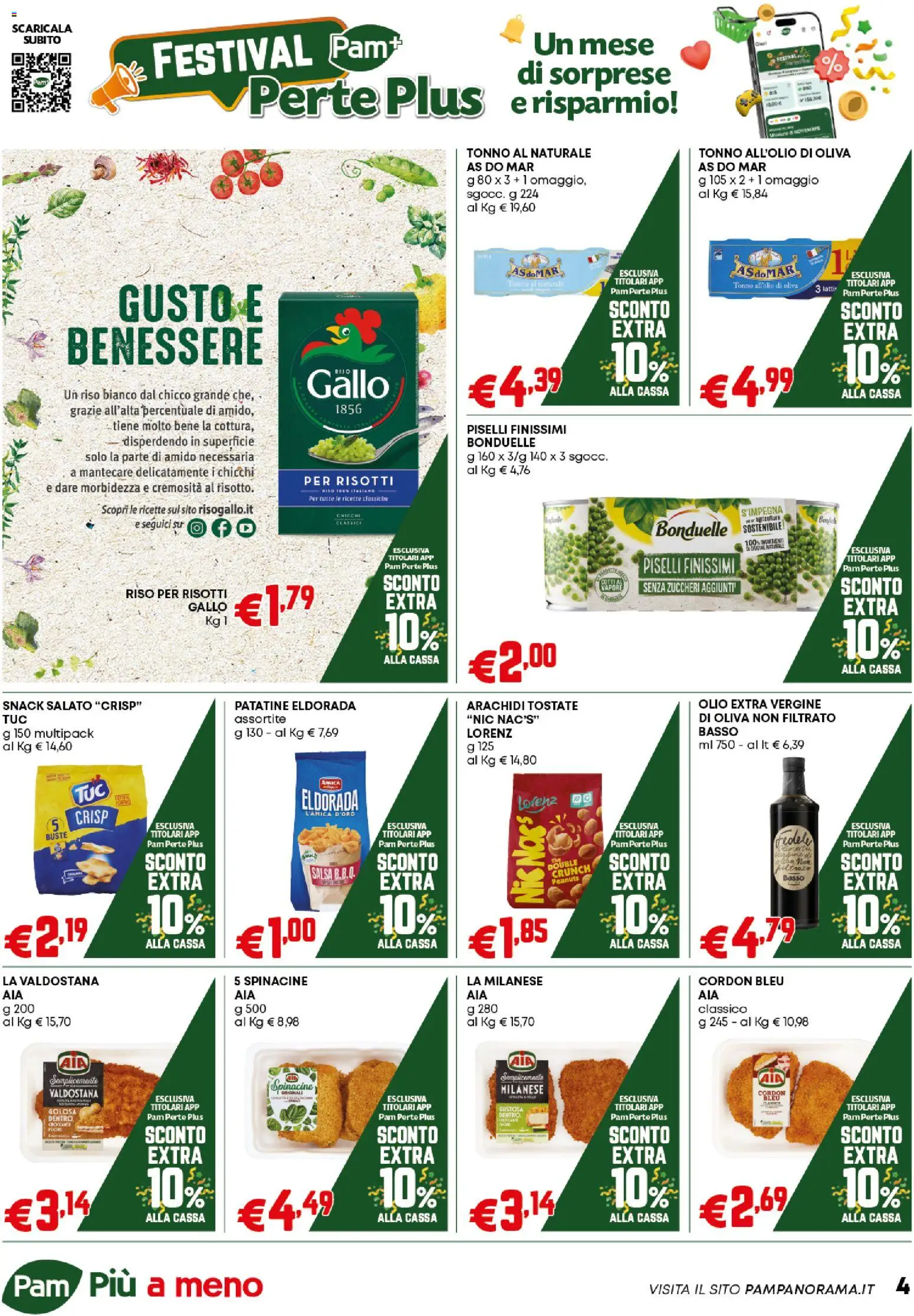 Volantino PAM del 06.11.2025 | Pagina: 4 | Prodotti: Piselli, Tonno, Tonno al naturale, Arachidi