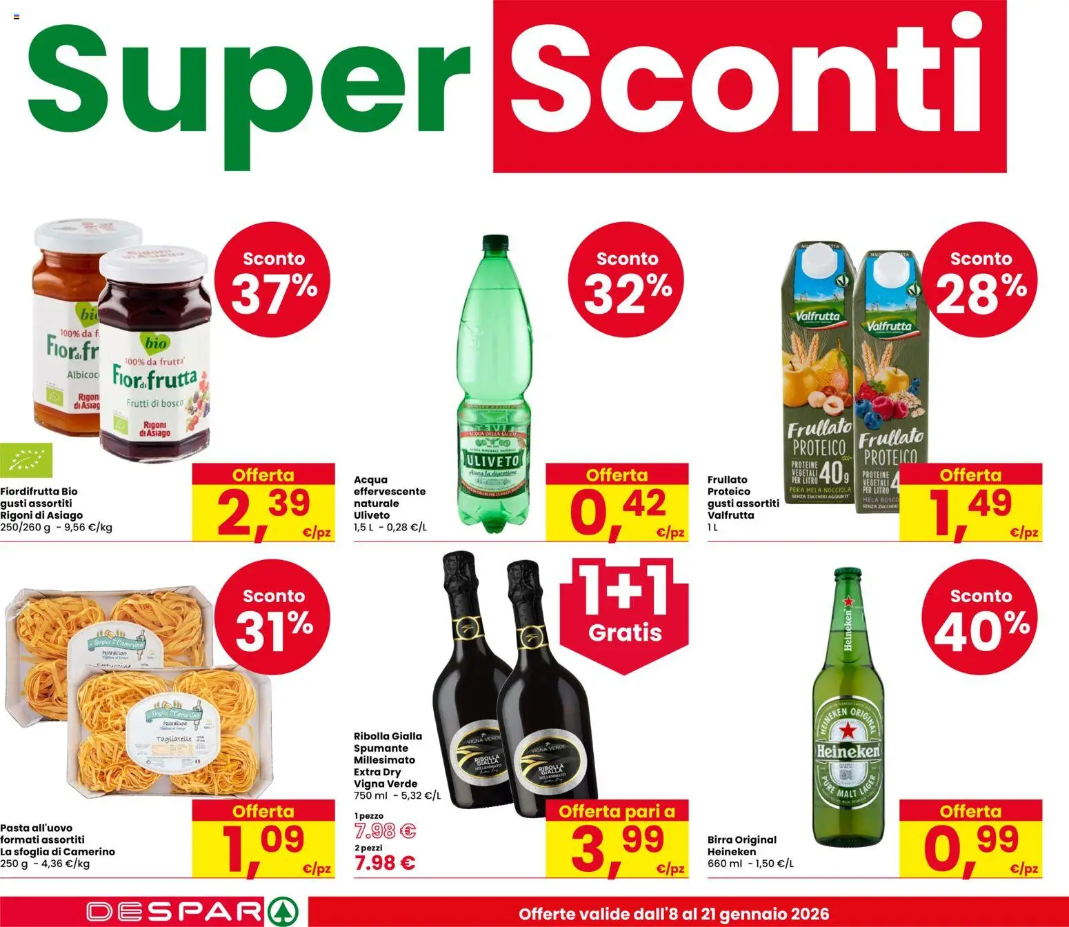 Volantino Despar del 08.01.2026 | Pagina: 4 | Prodotti: Birra, Acqua, Pera, Heineken