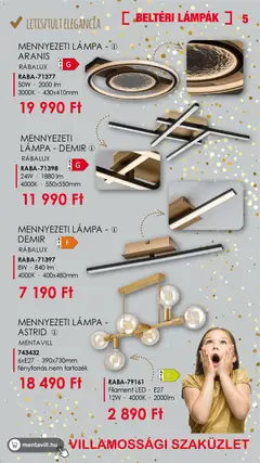 Mentavill akciós újság - amely érvényes a következő dátumtól: 12.03.2026 | Oldal: 5 | Termékek: Mennyezeti lámpa, Lámpa