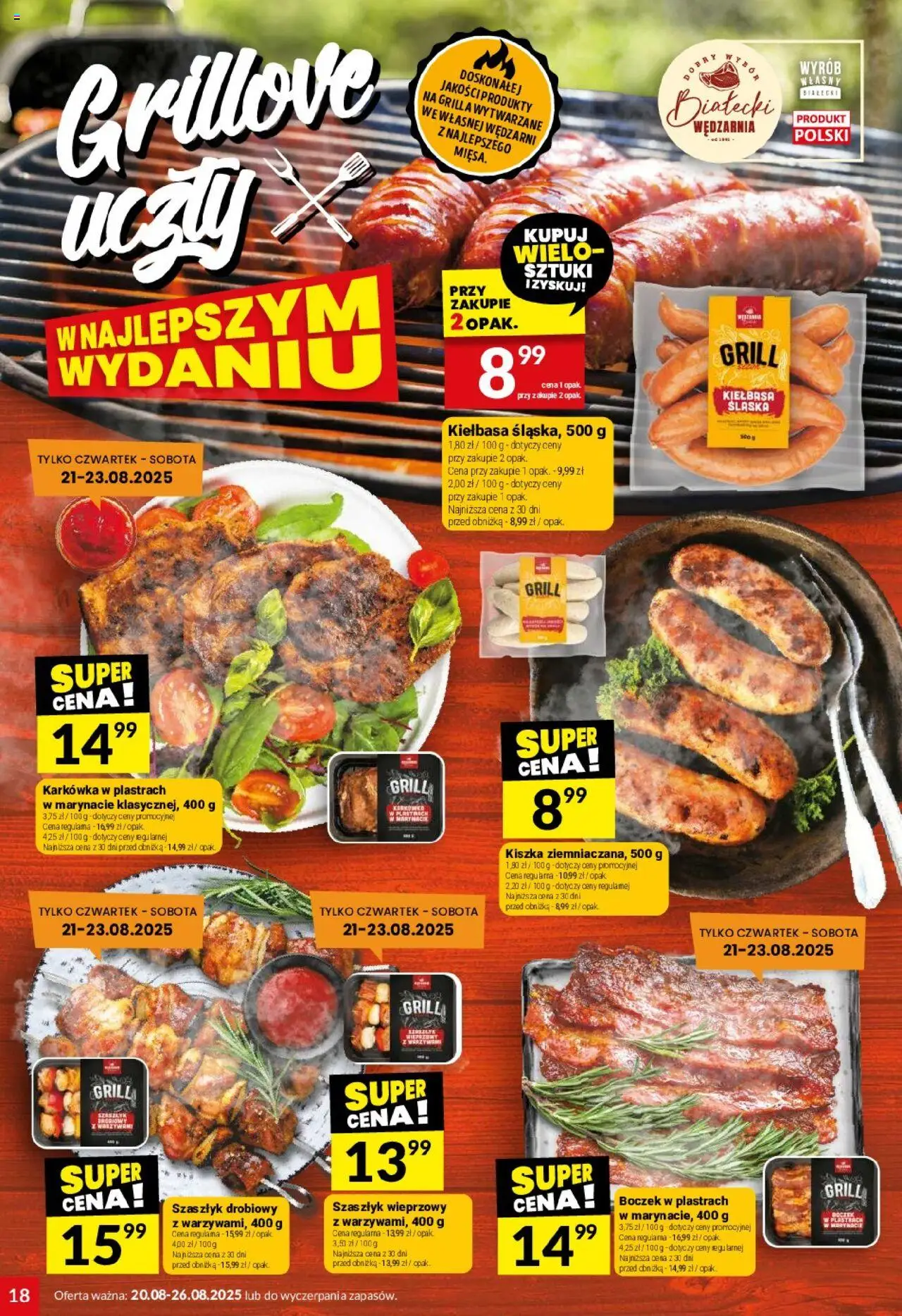 Twój Market Gazetka od 20.08.2025 | Strona: 18 | Produkty: Kiełbasa, Karkówka, Grill, Kiełbasa śląska