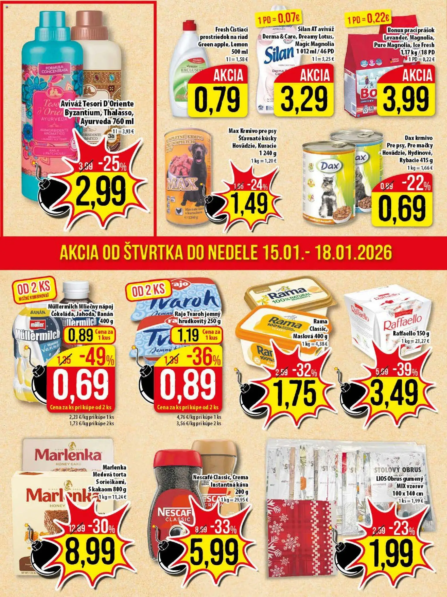 Nové Klas akcie – leták je platný od 12.01.2026 | Strana: 23 | Produkty: Prací prášok, Marlenka, Bonux, Rama