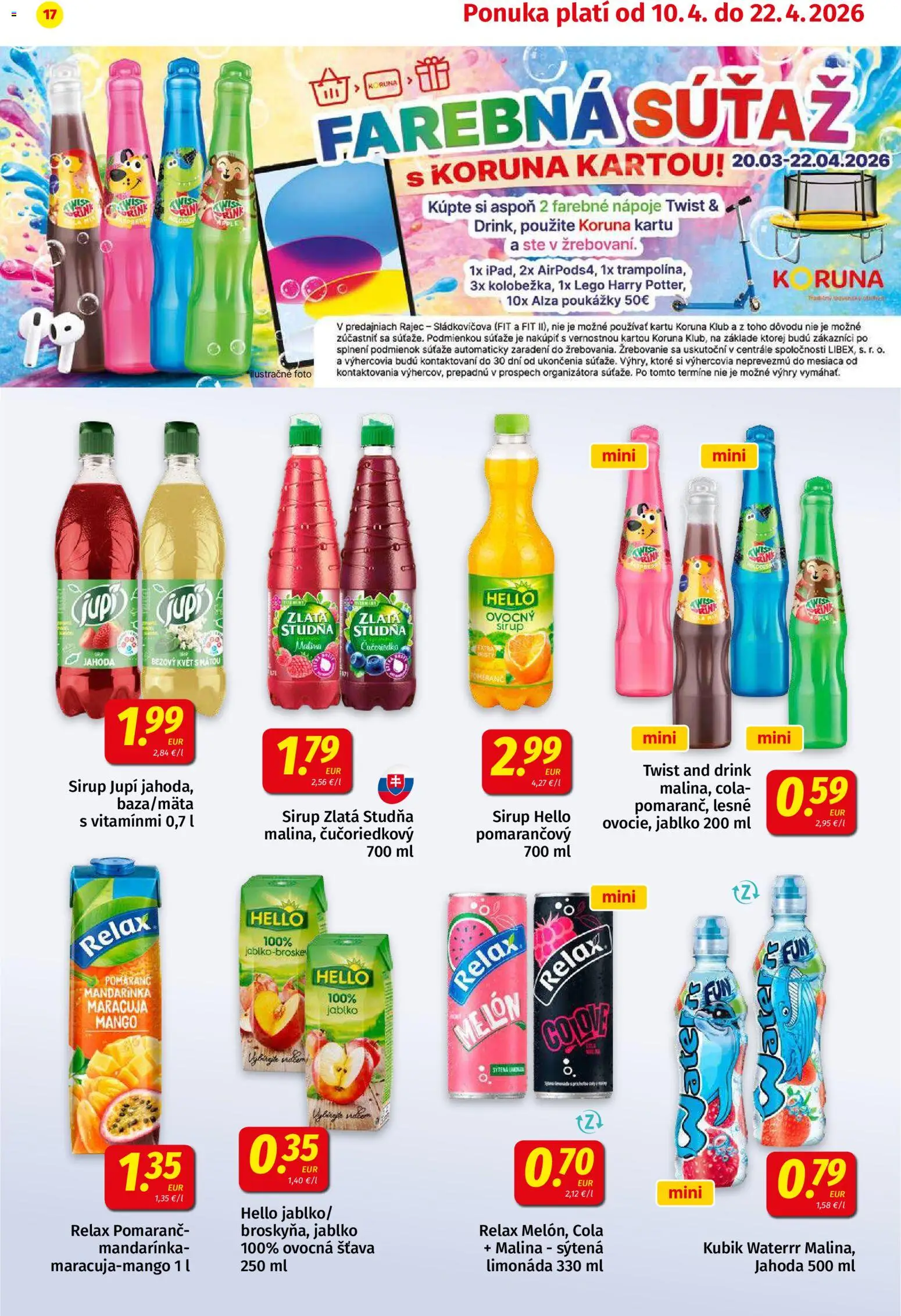 Nové Koruna akcie – leták je platný od 10.04.2026 | Strana: 17 | Produkty: Rajec, LEGO, Mango, Cola