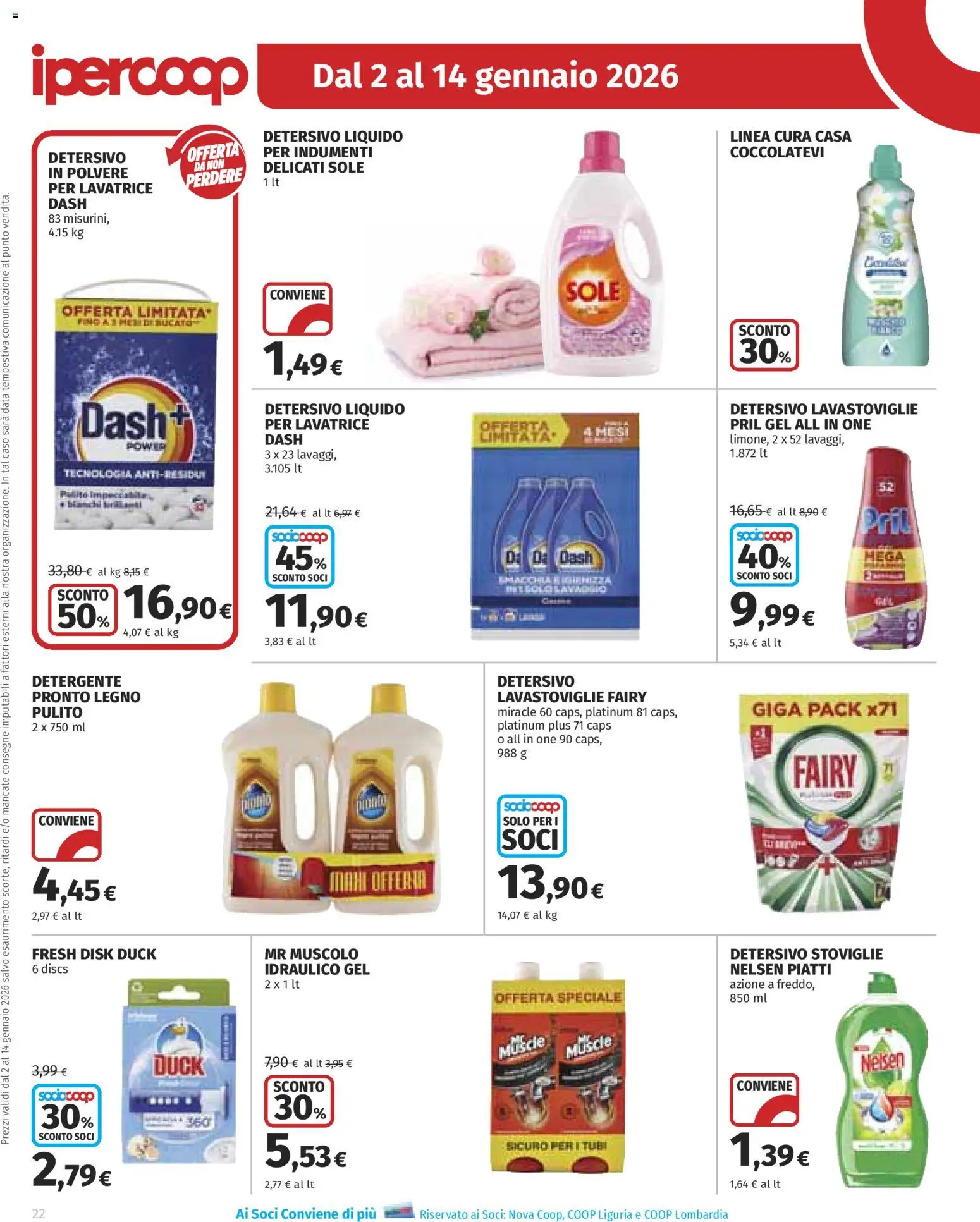 Volantino Ipercoop del 02.01.2026 | Pagina: 22 | Prodotti: Detergente, Lavatrice, Lavastoviglie, Data