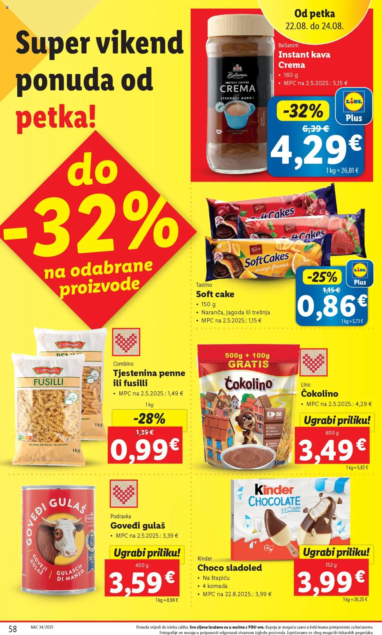 Lidl katalog | vrijedi od 18.08.2025 | Stranica: 58 | Proizvodi: Kava, Podravka, Tjestenina, Pasta