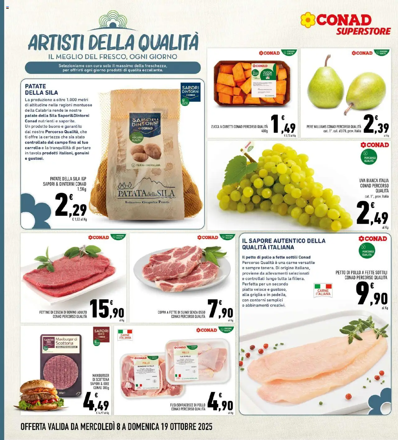 Volantino Conad del 08.10.2025 | Pagina: 8 | Prodotti: Bovino, Petto di Pollo, Zucca, Carrello