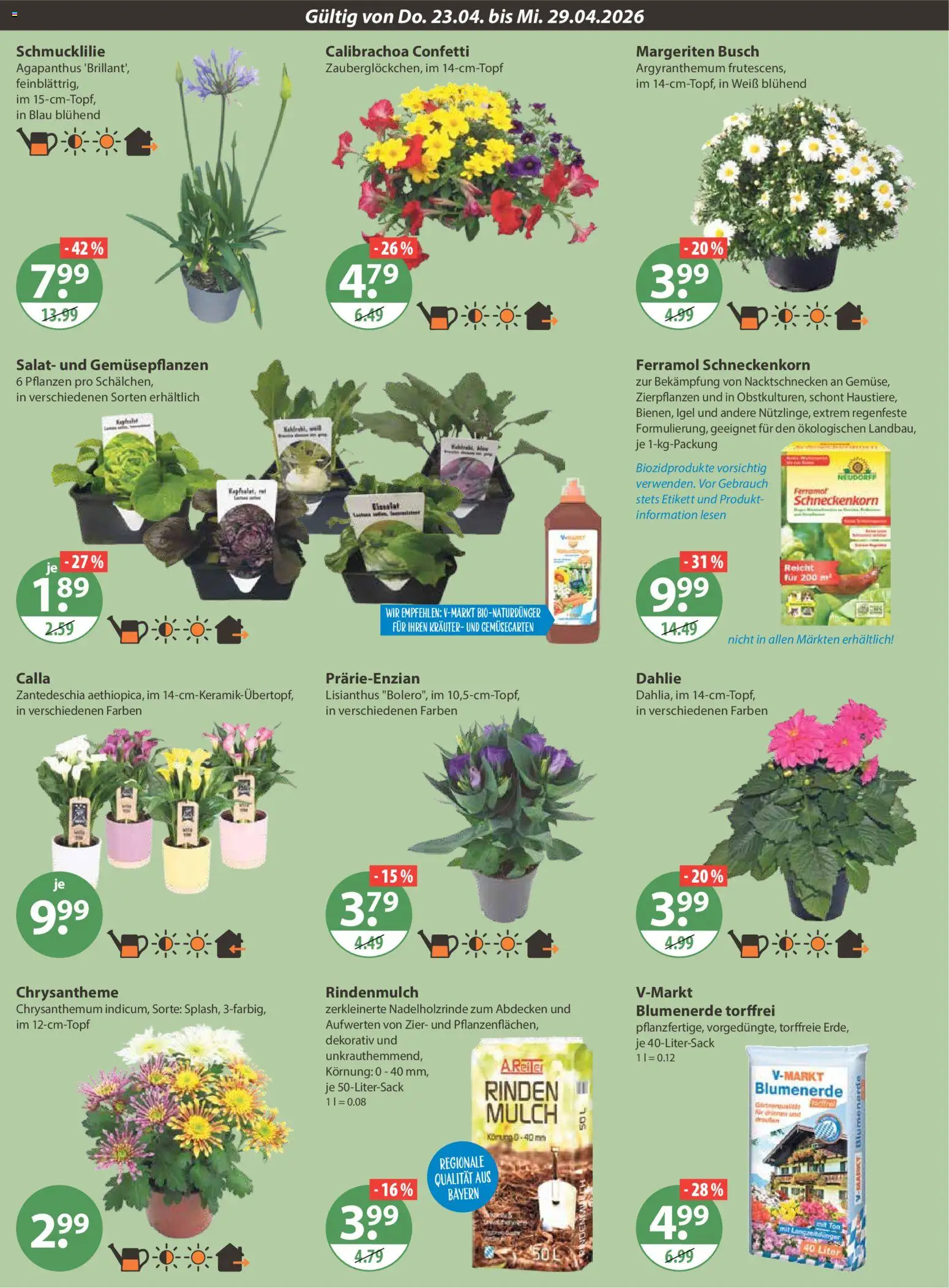 V-Markt München – gültig ab 23.04.2026 | Seite: 22 | Produkte: Rindenmulch, Blumenerde, Salat