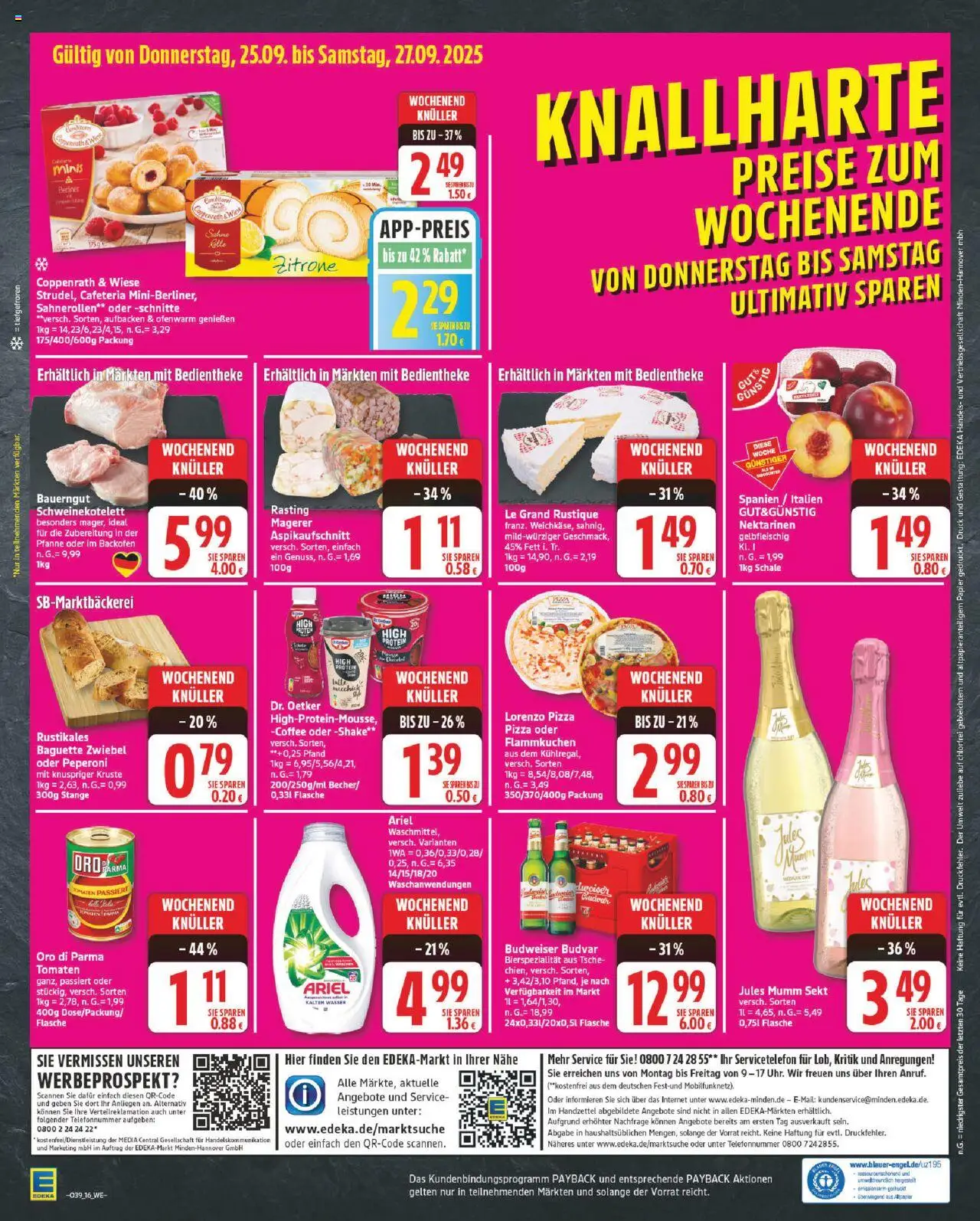 Edeka Prospekt 	 – gültig ab 22.09.2025 | Seite: 16 | Produkte: Ariel, Wasser, Bauerngut, Pizza