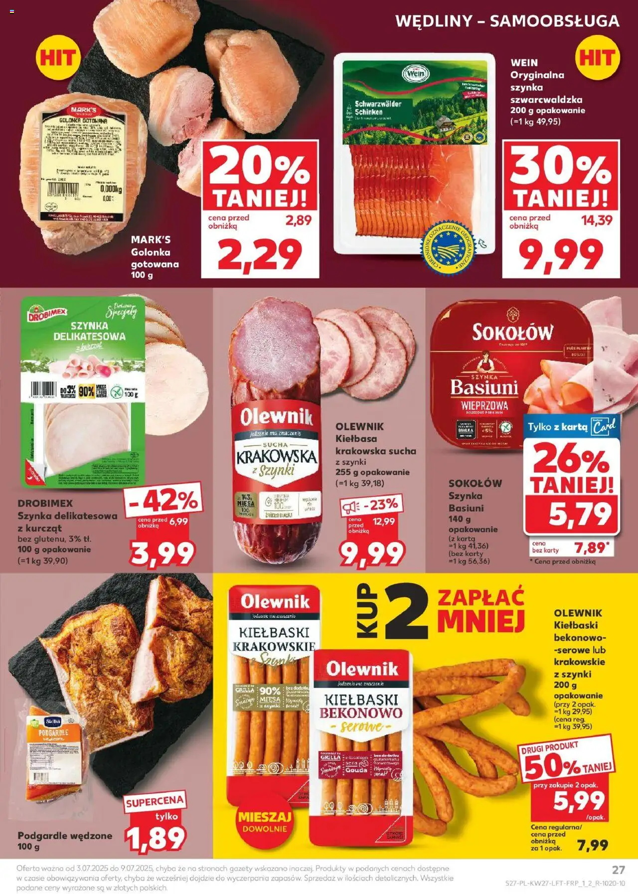 Kaufland gazetka od 03.07.2025 | Strona: 27 | Produkty: Karta, PC, Szynka, Szynka szwarcwaldzka