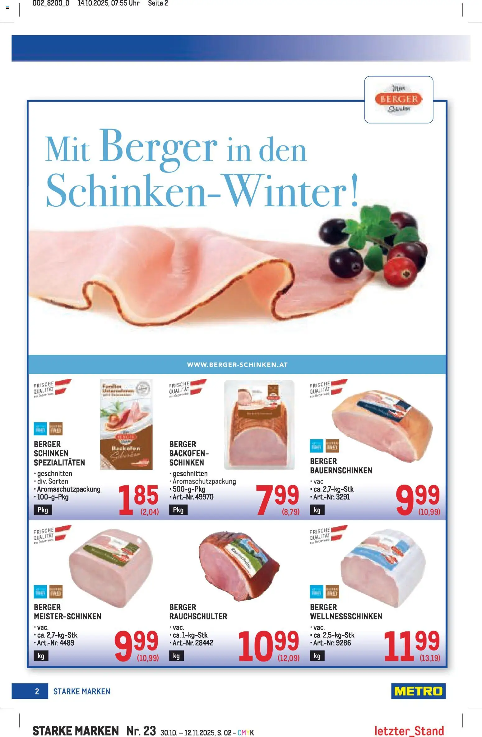 Metro Starke Marken gültig ab 30.10.2025 | Seite: 2 | Produkte: Uhr, Schinken
