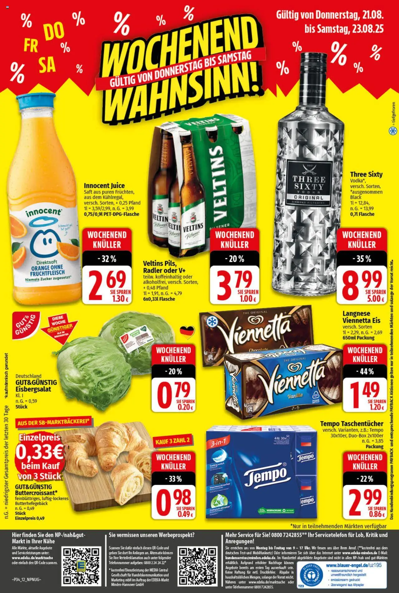 NP Discount Prospekt 	 - gültig ab dem 18.08.2025 | Seite: 12 | Produkte: Eisbergsalat, Tempo, Saft, Vodka