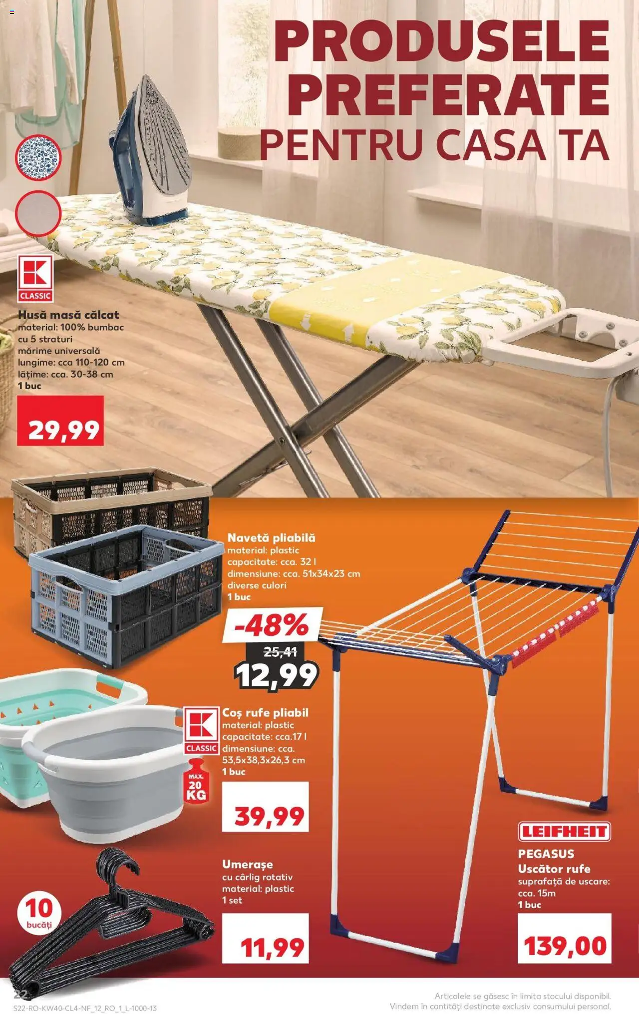 Noul catalog Kaufland – valabil de la 01.10.2025 | Pagină: 22 | Produse: Uscător, Coș, Uscător rufe, Masă