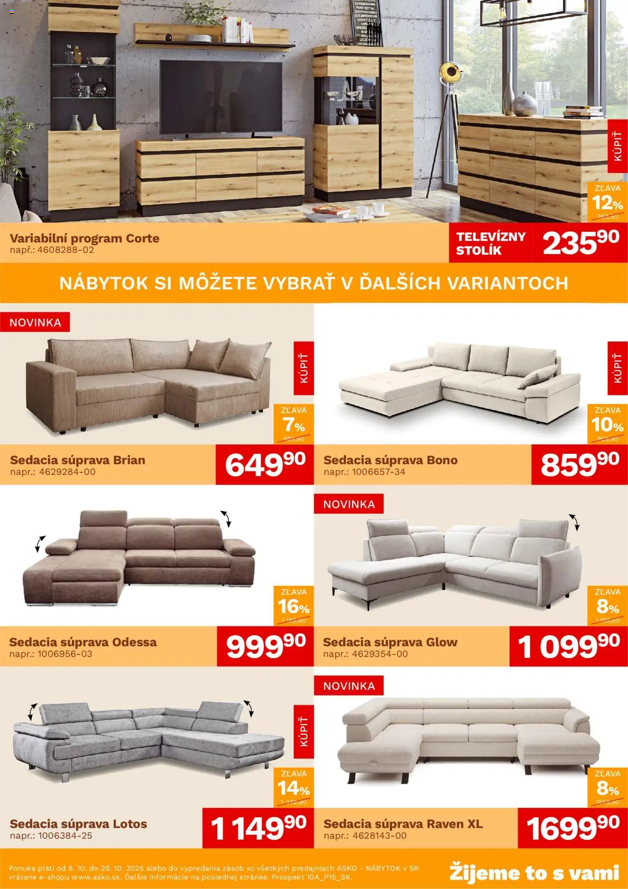 Nové ASKO nábytok akcie – leták je platný od 09.10.2025 | Strana: 2 | Produkty: Nábytok, Sedacia súprava, Stolík