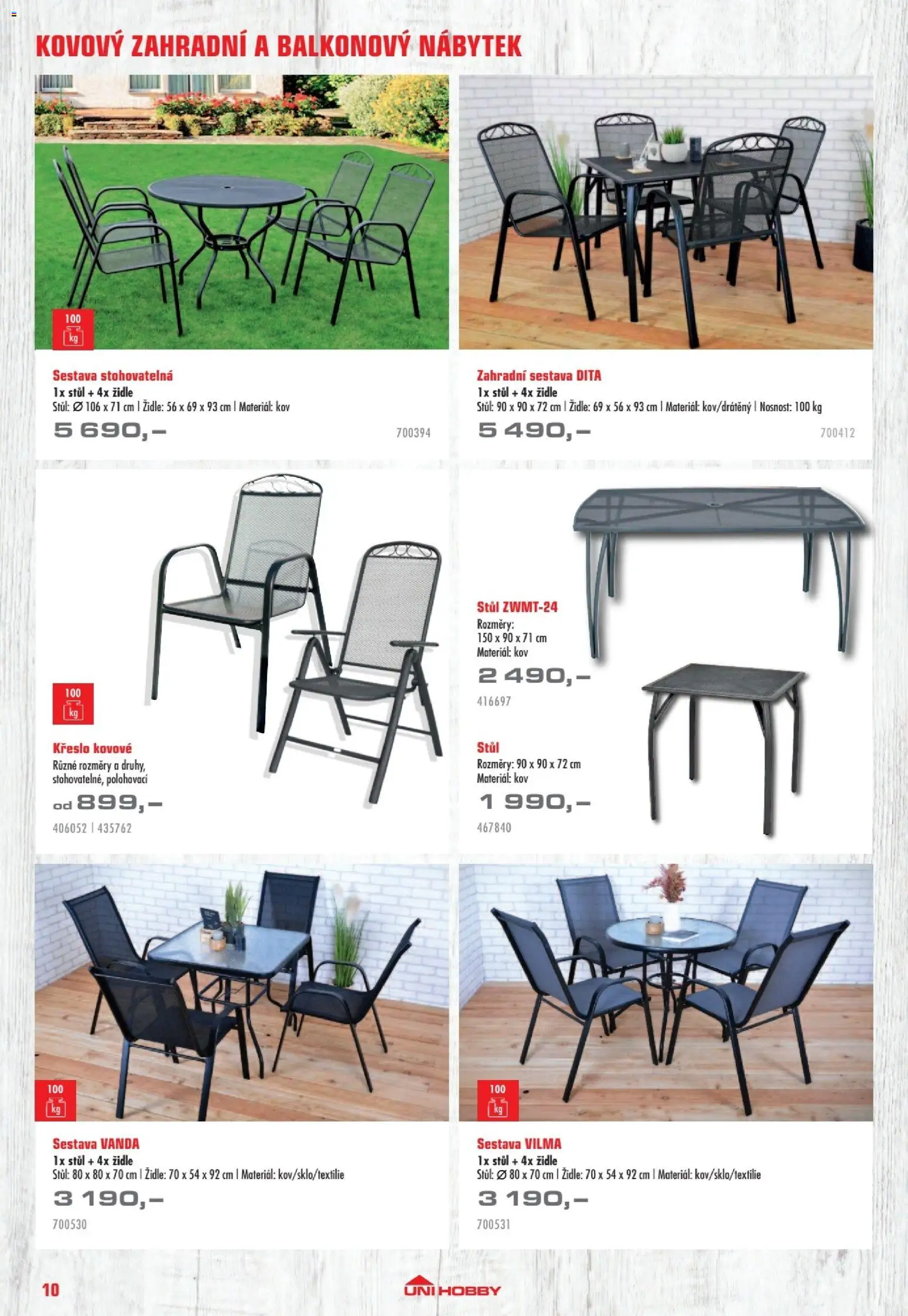 Uni Hobby katalog - Nábytek, grily a bazény 2026 od 10.04.2026 | Strana: 10 | Produkty: Nábytek, Křeslo, Stůl, Židle