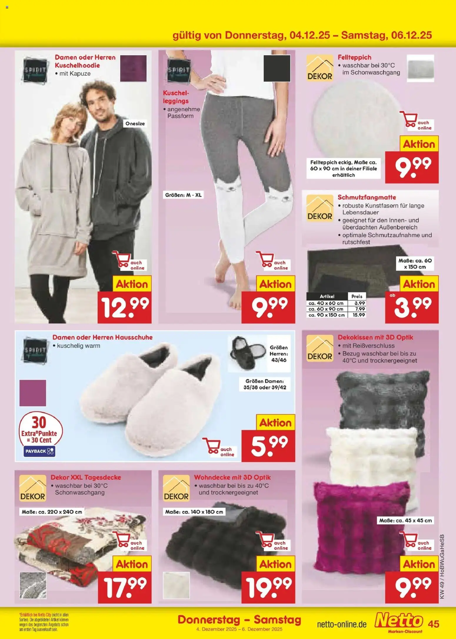 Netto Marken-Discount prospekt Hannover	 – gültig ab 30.11.2025 | Seite: 48 | Produkte: Tagesdecke, Schmutzfangmatte, Leggings, Hausschuhe
