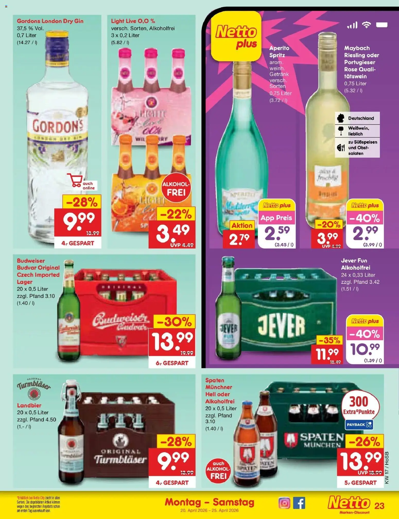 Netto Marken-Discount Prospekt Hannover	 – gültig ab 20.04.2026 | Seite: 31 | Produkte: Obst, Jever, Budweiser, Gin