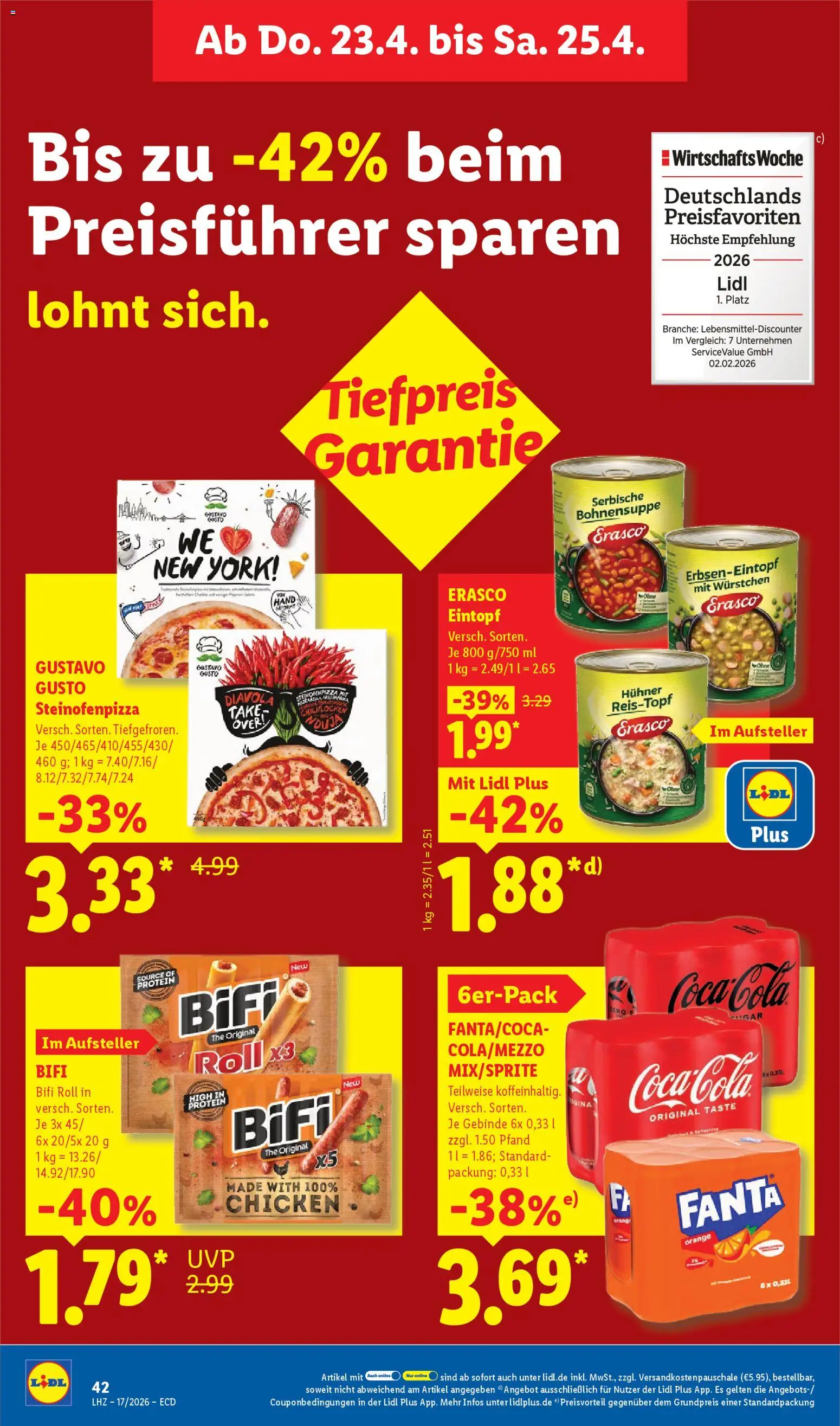Lidl Prospekt – gültig ab 20.04.2026 | Seite: 62 | Produkte: Fanta, Bifi, Erasco