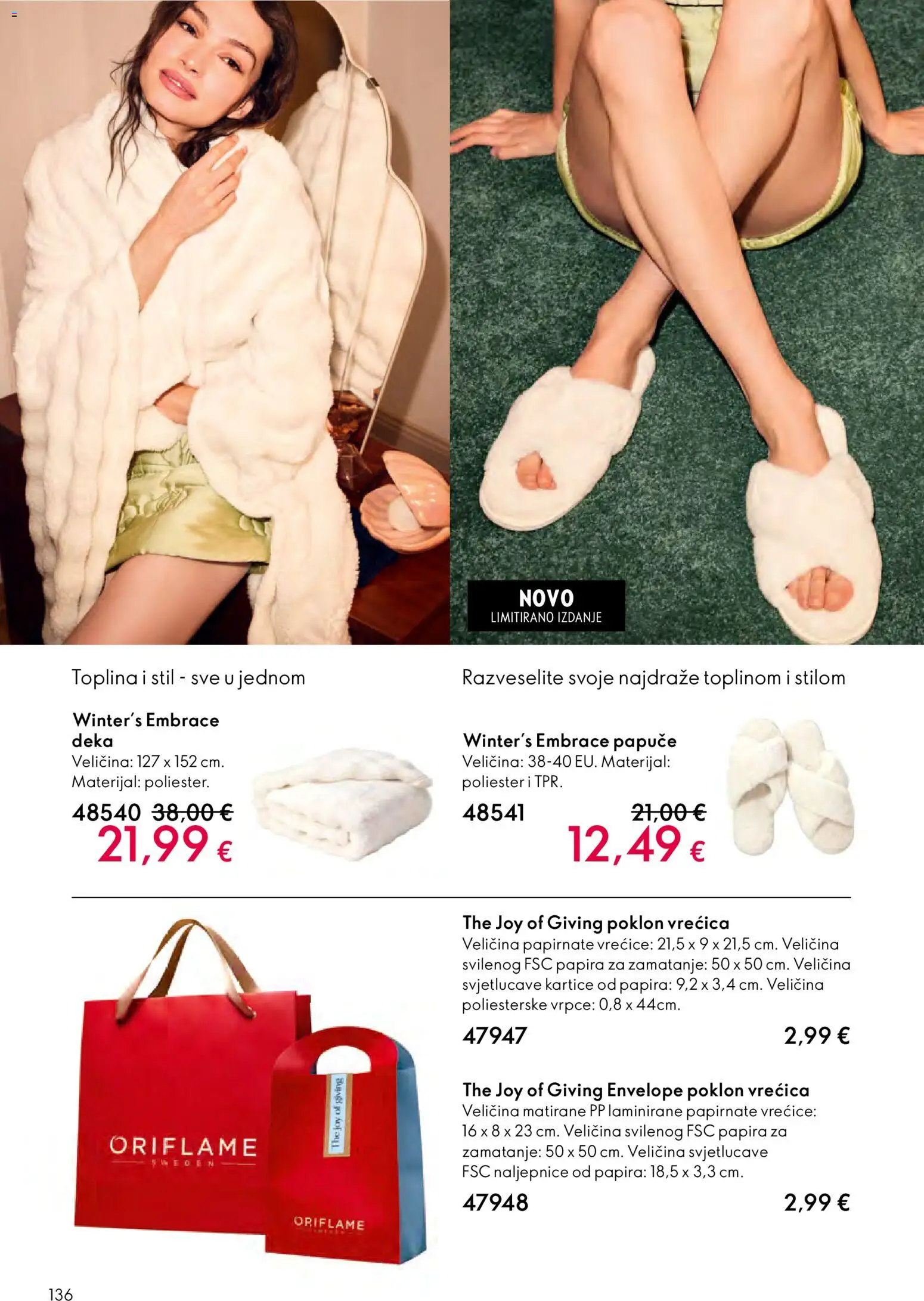 Oriflame katalog | vrijedi od 29.10.2025 | Stranica: 136 | Proizvodi: Poklon vrećica, Papuče, Deka