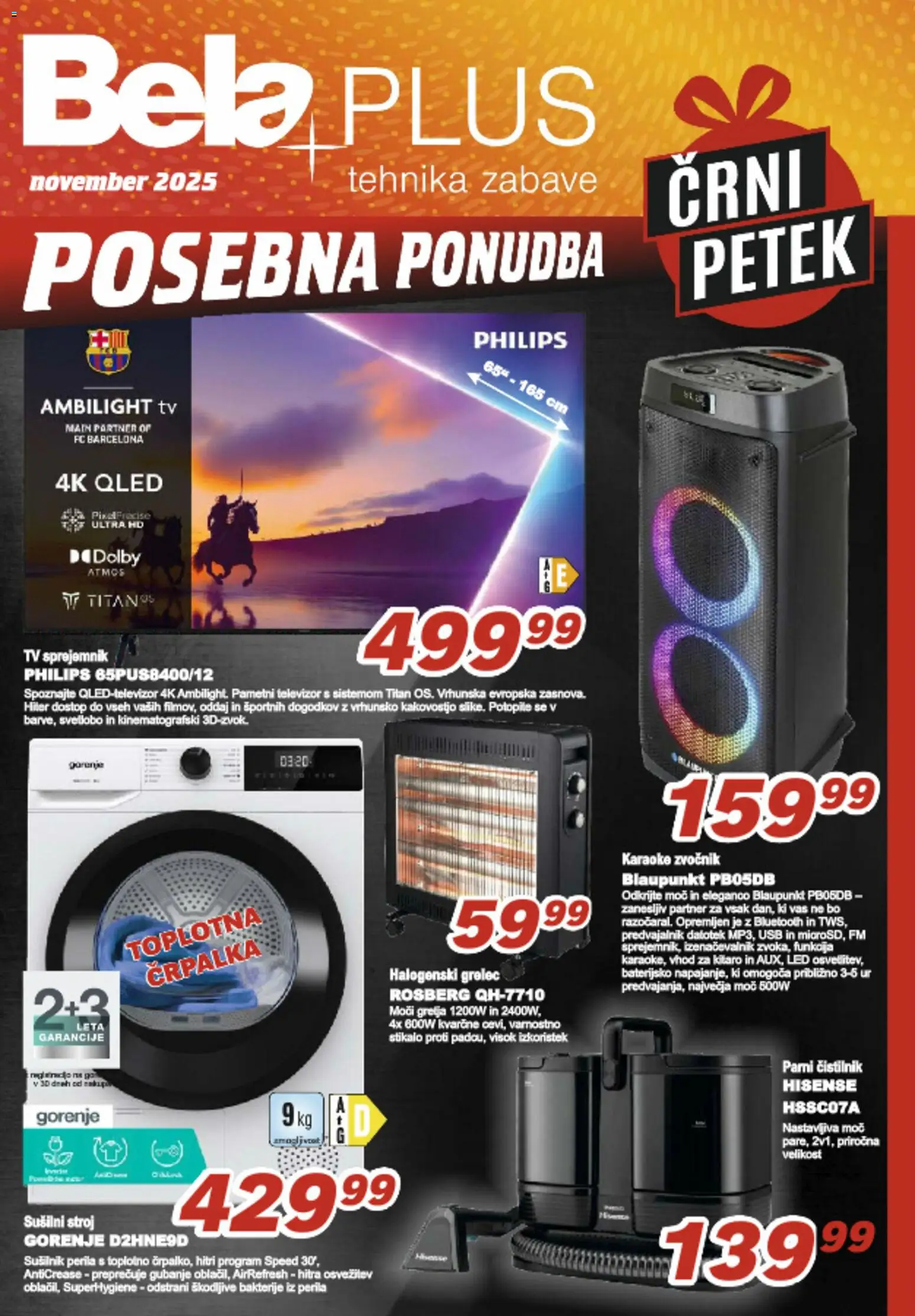 Novi Bela plus katalog ponudbe – veljaven od 17.11.2025 | Stran: 1 | Izdelki: Črpalka, Zvocnik, Susilni stroj, Karaoke