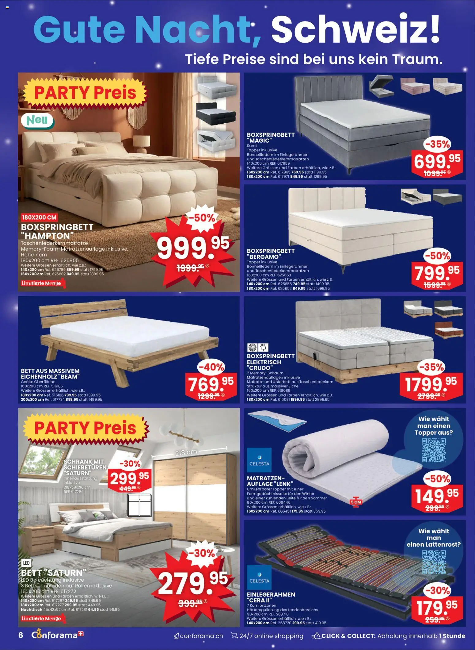 Conforama aktionen – gültig ab 11.03.2026 | Seite: 6 | Produkte: Topper, Schrank, Bett, Boxspringbett