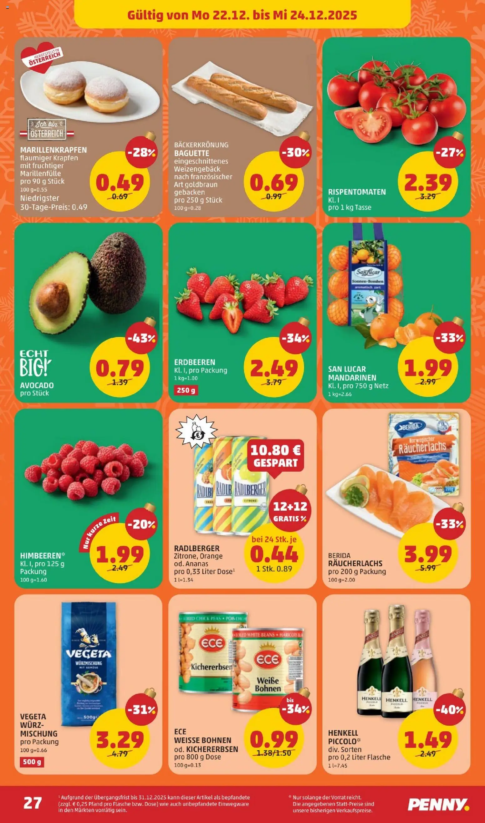 Penny Markt Flugblatt gültig ab 18.12.2025 | Seite: 27 | Produkte: Erdbeeren, Mandarinen, Jääkaappipakastin, Ananas