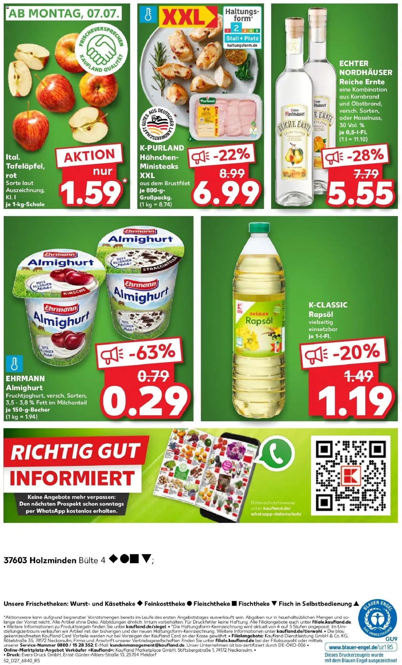 Kaufland prospekt Holzminden	 - gültig ab dem 06.07.2025 | Seite: 5 | Produkte: Hahnchen, Ehrmann almighurt, Rapsöl, Wurst
