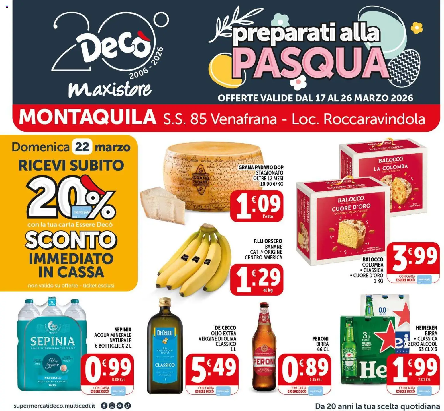 Volantino Decò del 17.03.2026 | Pagina: 1 | Prodotti: Banane, Latte, Olio, Grana Padano