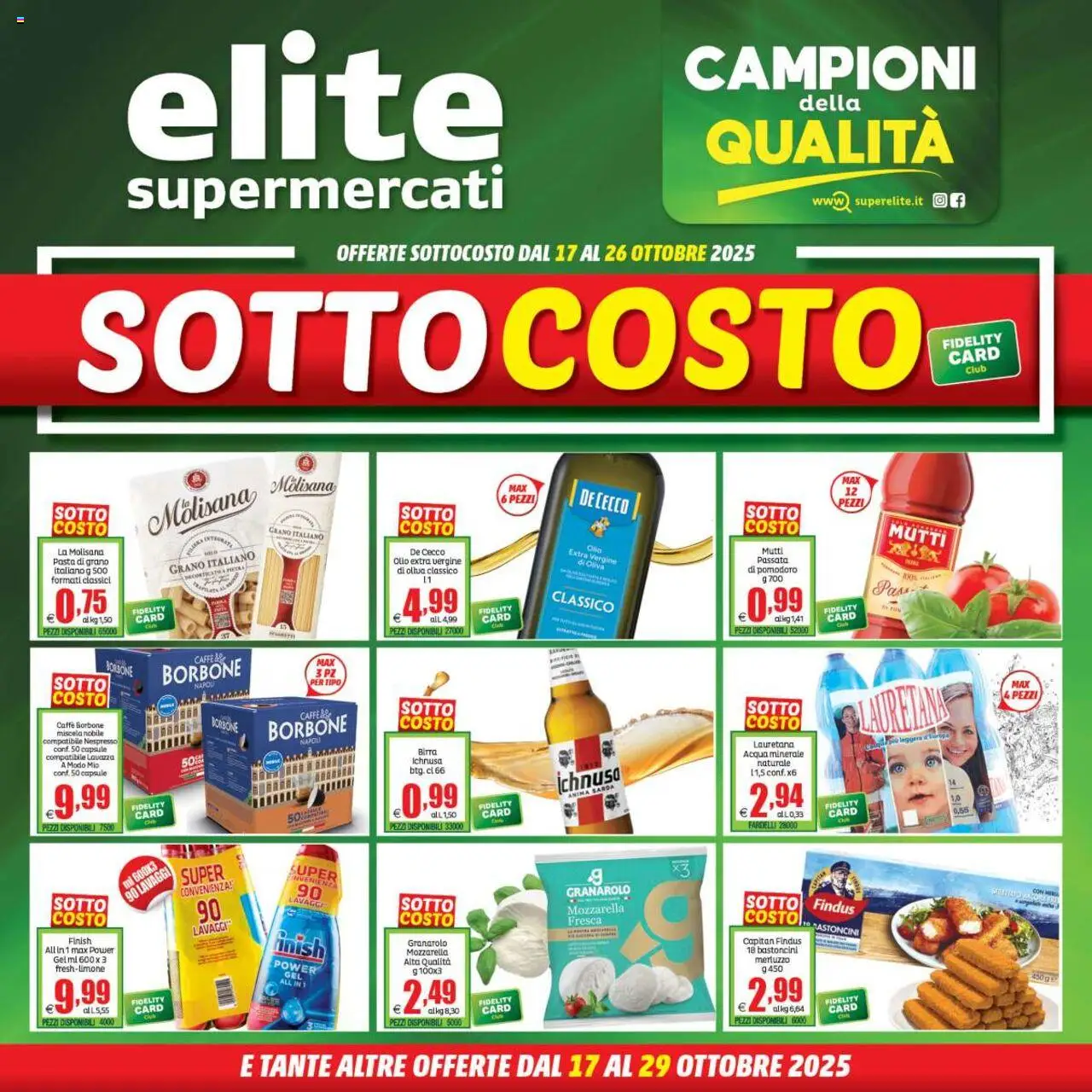 Volantino Elite Supermercati del 17.10.2025 | Pagina: 1 | Prodotti: Caffè, Pomodoro, Olio, Acqua minerale