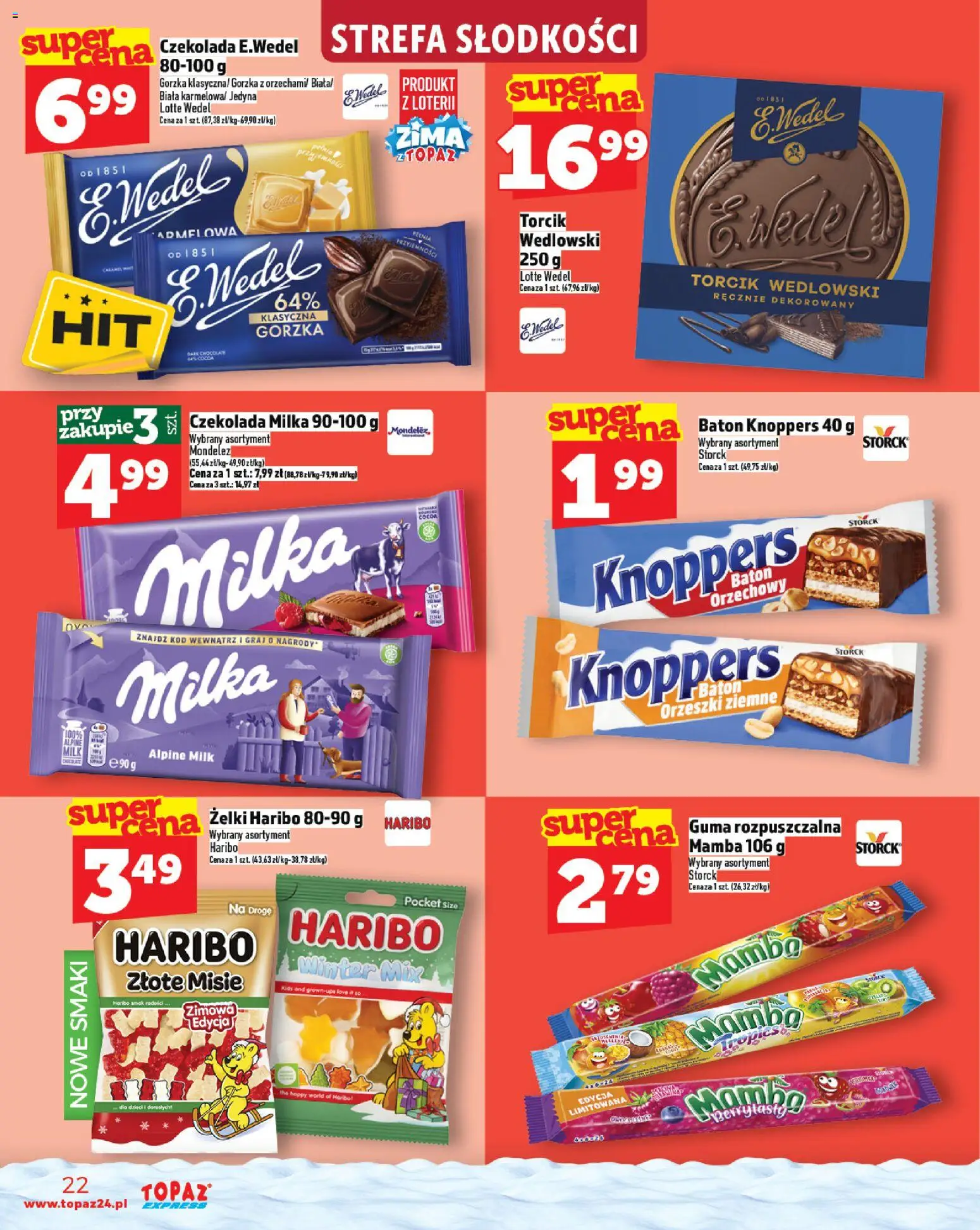 Topaz Gazetka - Express od 27.11.2025 | Strona: 22 | Produkty: Czekolada milka, Żelki, Czekolada, Torcik wedlowski