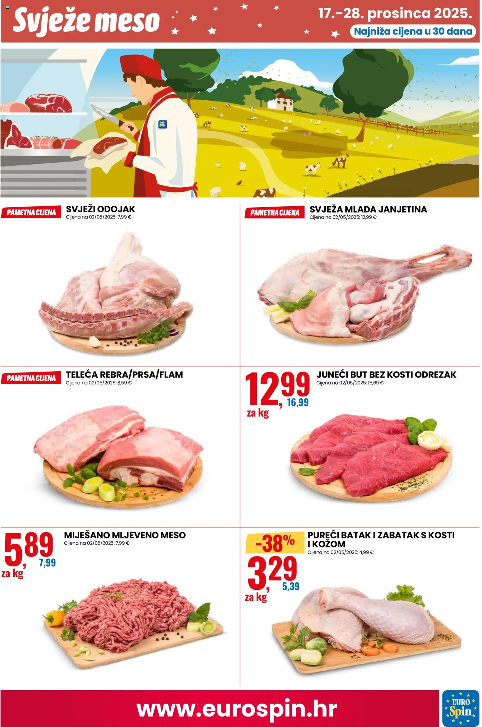 Eurospin katalog | vrijedi od 17.12.2025 | Stranica: 3 | Proizvodi: Janjetina, Juneći but, Odojak, Mljeveno meso
