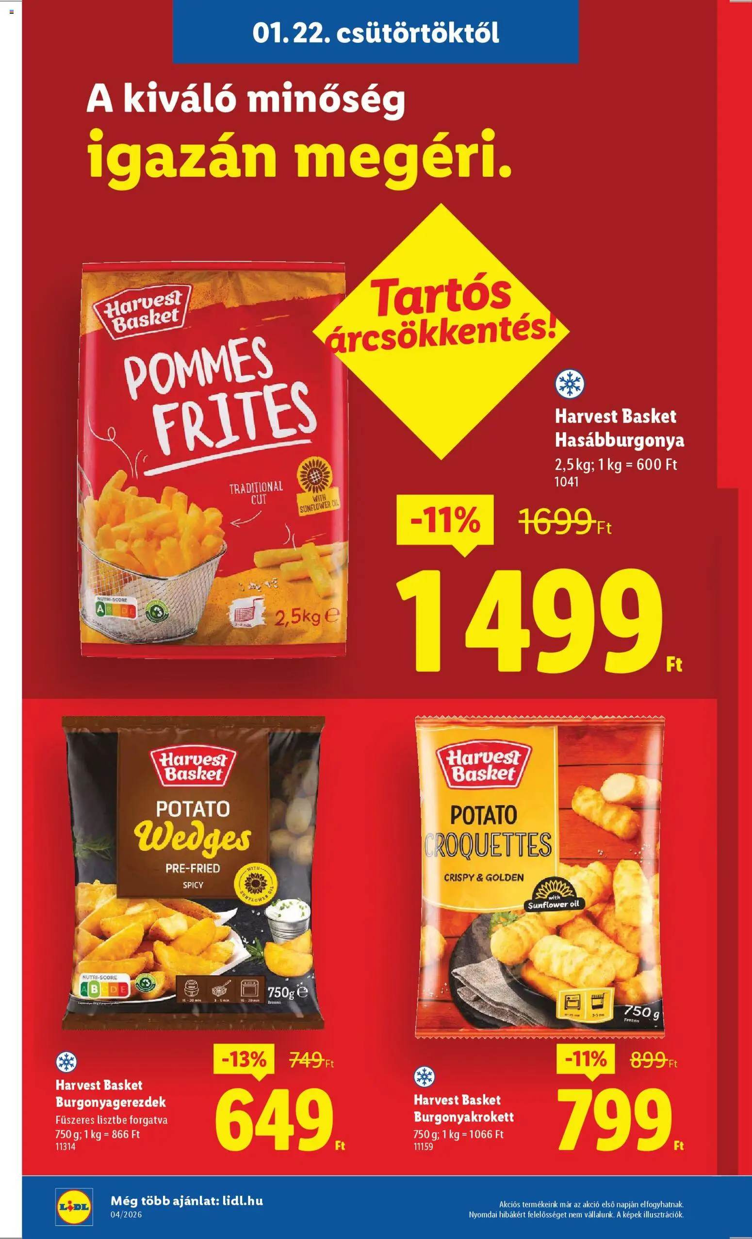 Lidl akciós ujság - amely érvényes a következő dátumtól: 22.01.2026 | Oldal: 10 | Termékek: Hasábburgonya