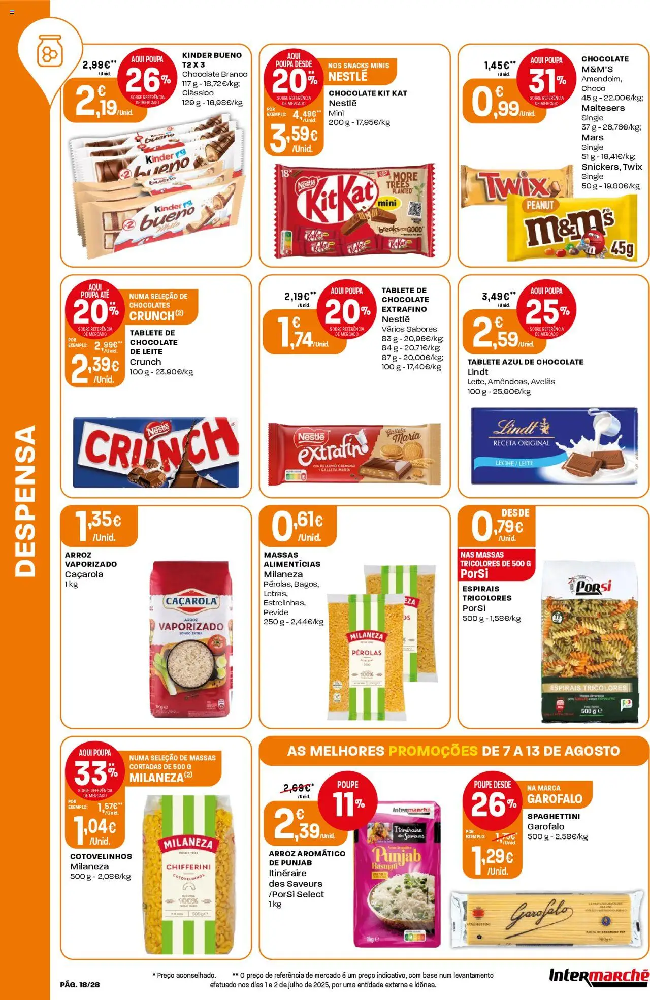 Intermarché folheto │ válido de 07.08.2025 | Página: 18 | Produtos: Avelãs, Chocolates, Chocolate, Arroz