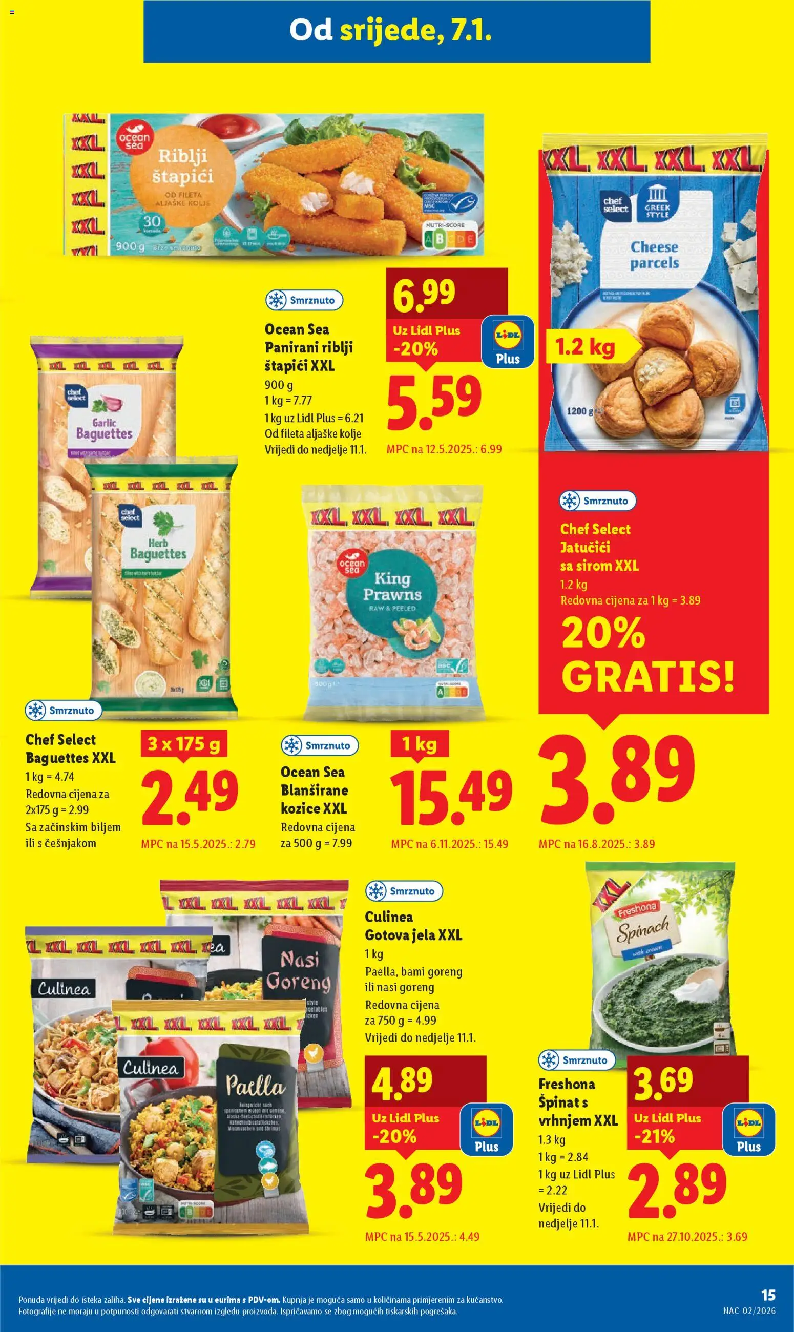 Lidl katalog | vrijedi od 07.01.2026 | Stranica: 15 | Proizvodi: Špinat, Riblji štapići, Štapići, Kozice