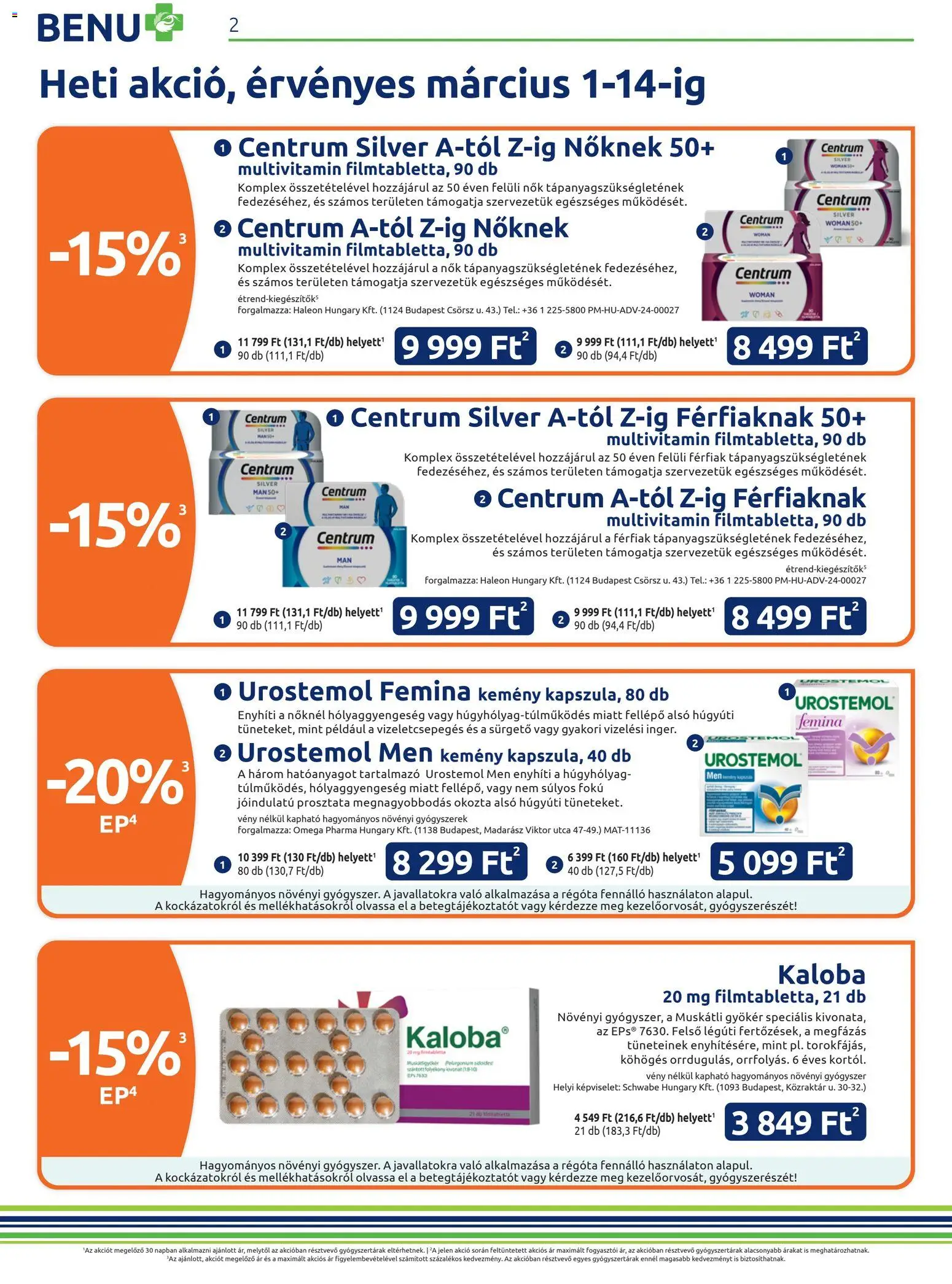 BENU Gyógyszertárak akciós ujság - amely érvényes a következő dátumtól: 01.03.2026 | Oldal: 2 | Termékek: Fellépő, Gyógyszerek, Multivitamin