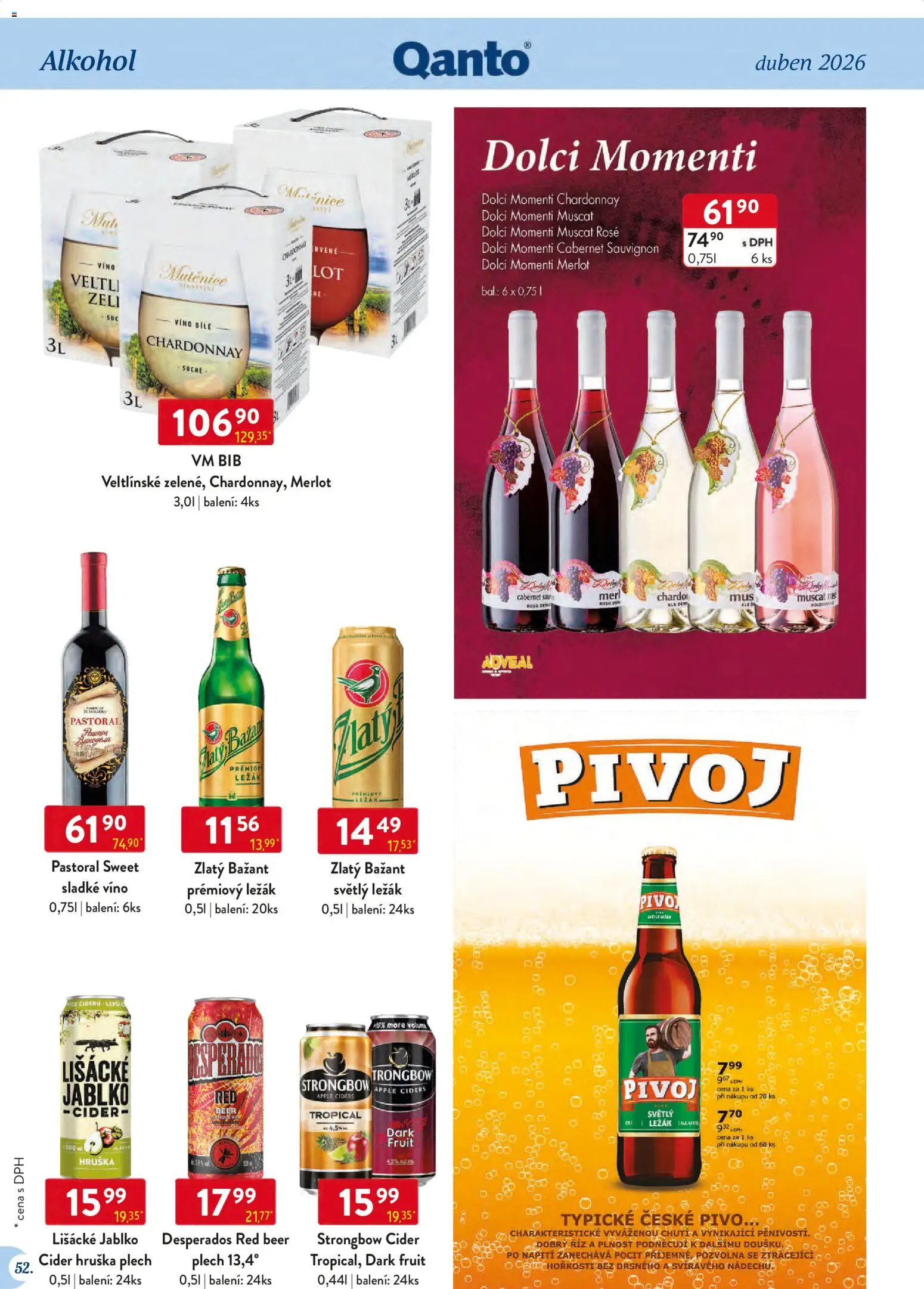 Astur & Qanto leták - Velkoobchod 04/2026 od 01.04.2026 | Strana: 52 | Produkty: Pivo, Merlot, Apple, Sladké víno