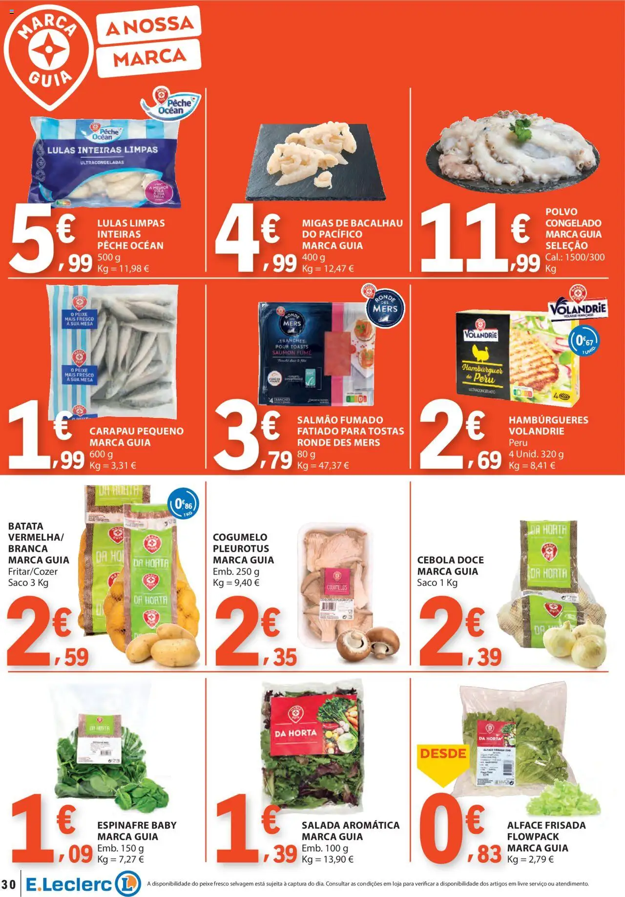E.Leclerc folheto │ válido de 21.08.2025 | Página: 30 | Produtos: Batata, Bacalhau, Peru, Lulas